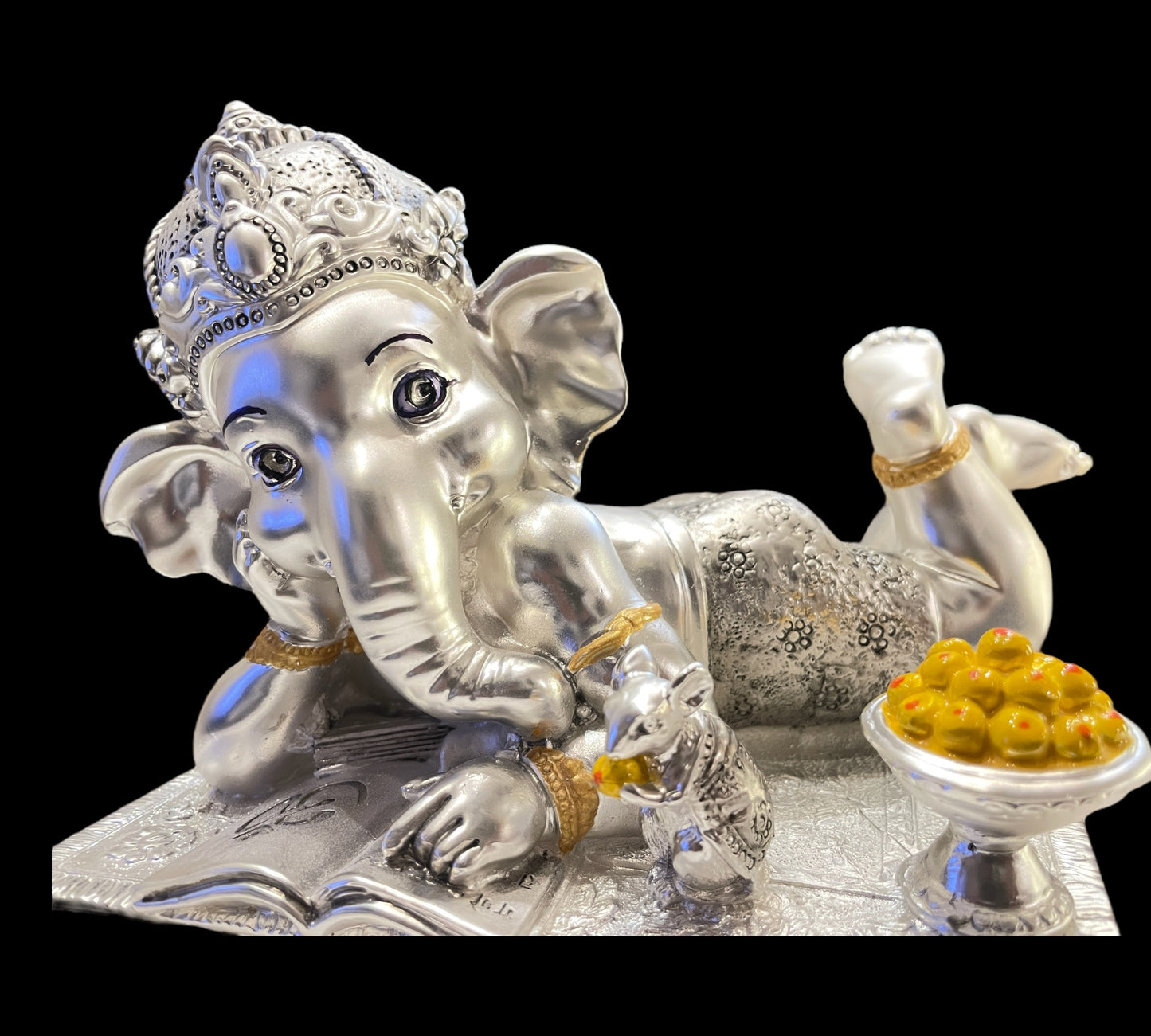 Silver Baby Ganesha Reading Book idol