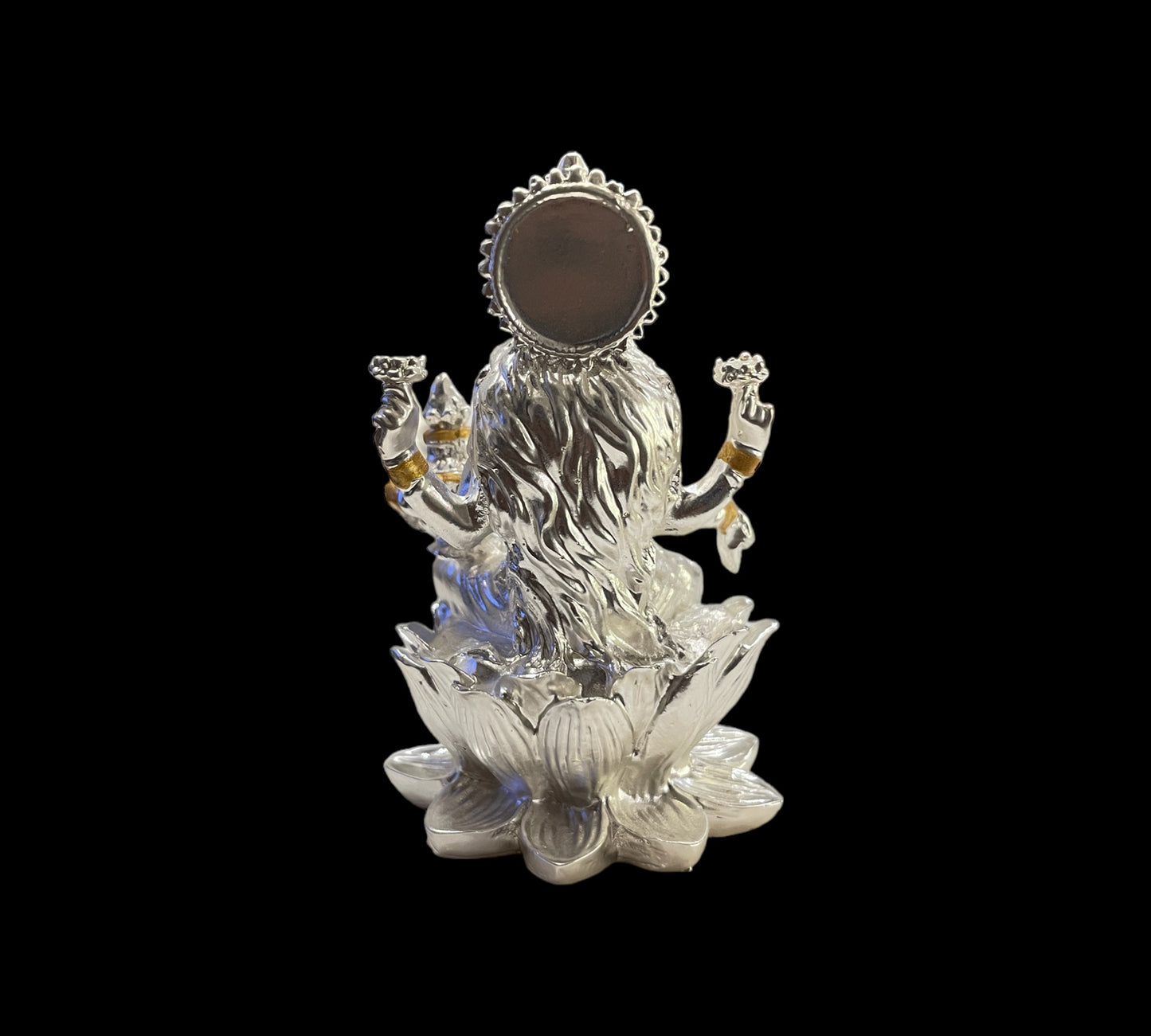 Silver Lakshmi Idol Seated on a Lotus