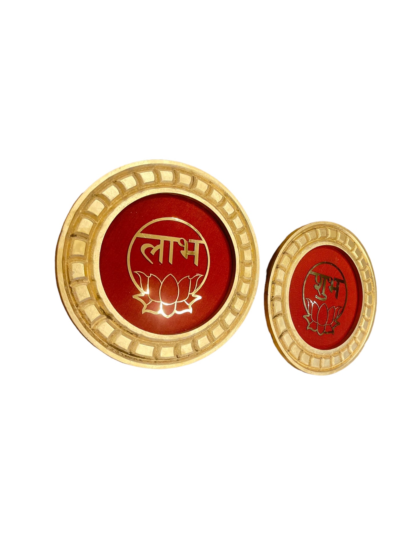 Shubh Labh with Gold circular frame