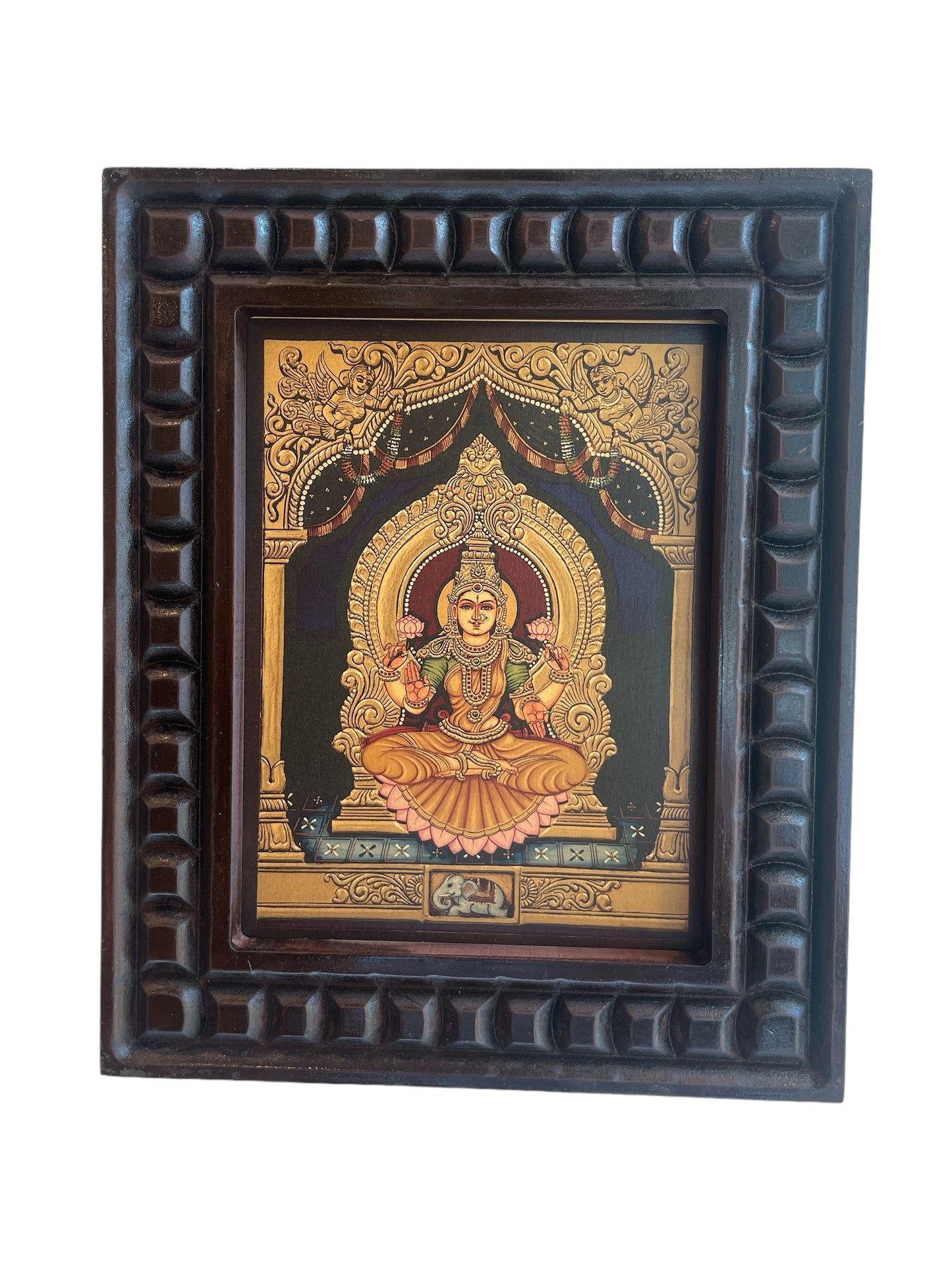 Shree Lakshmi Gold Leafed Art With Wooden Frame