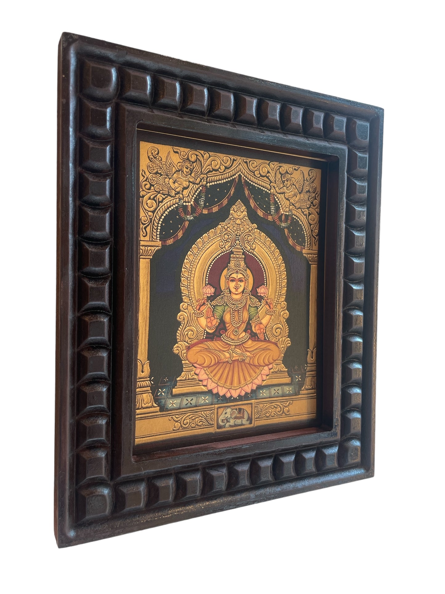 Shree Lakshmi Gold Leafed Art With Wooden Frame