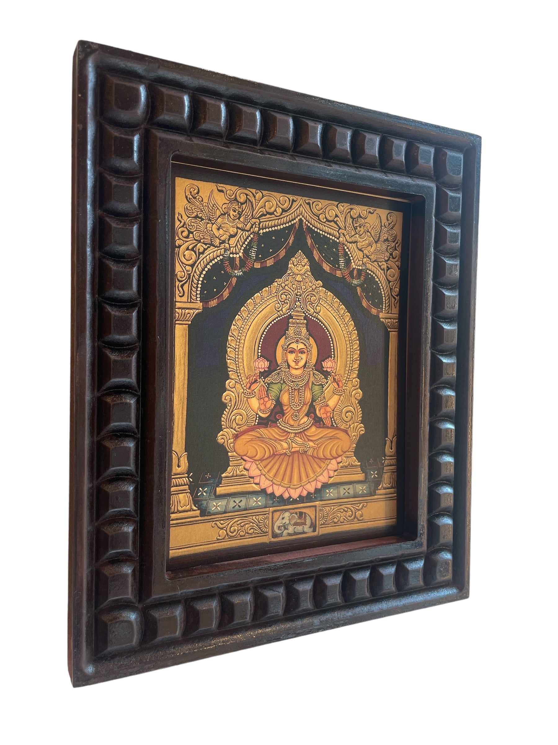 Shree Lakshmi Gold Leafed Art With Wooden Frame