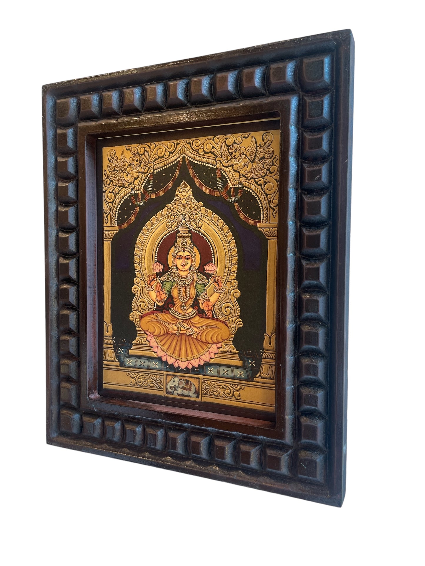 Shree Lakshmi Gold Leafed Art With Wooden Frame