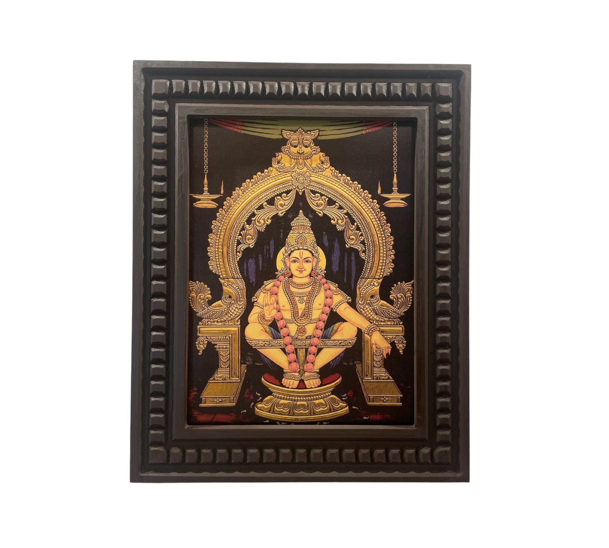 Ayyappa Swami Gold Leafed Art With Wooden Frame