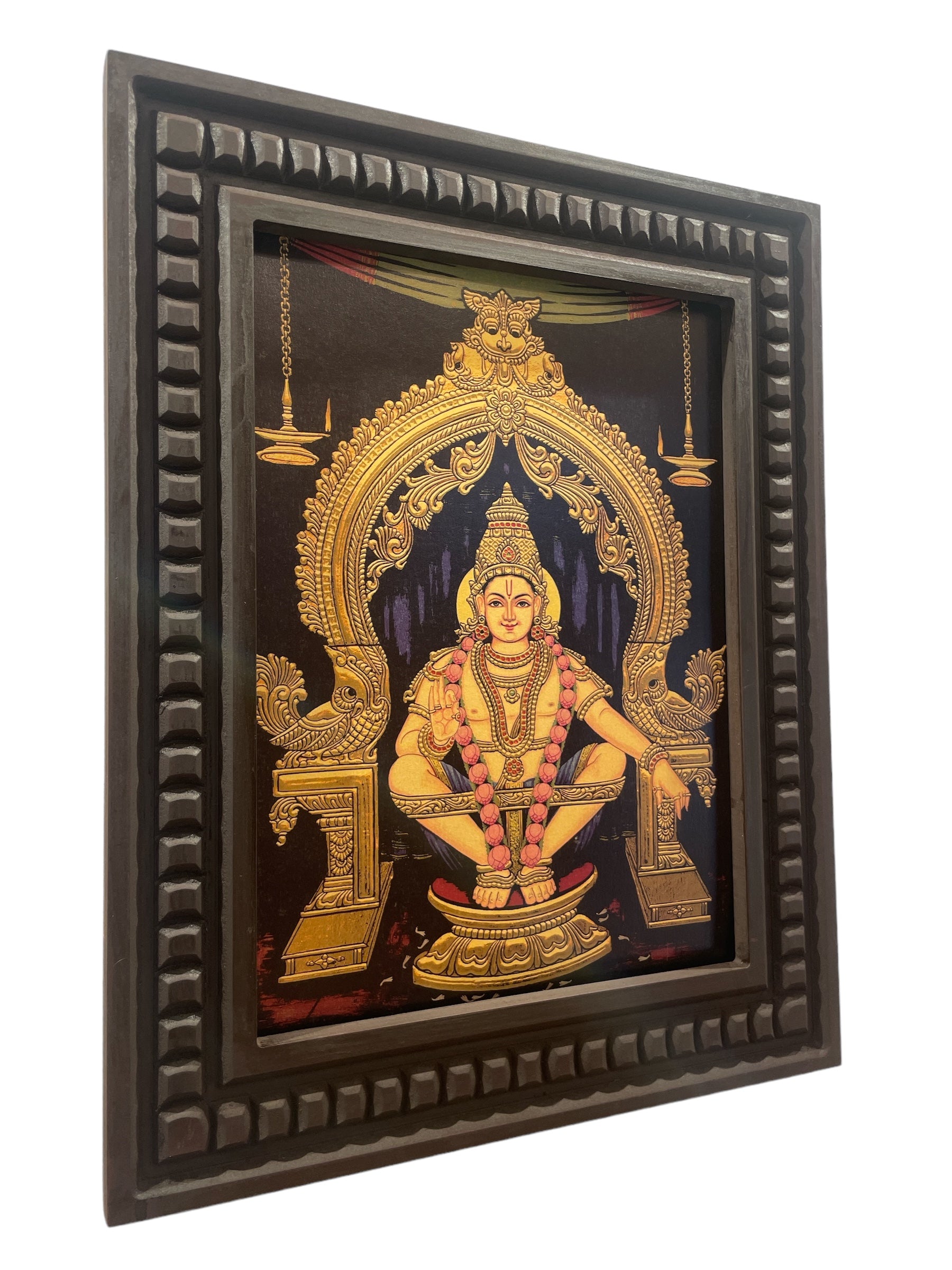 Ayyappa Swami Gold Leafed Art With Wooden Frame