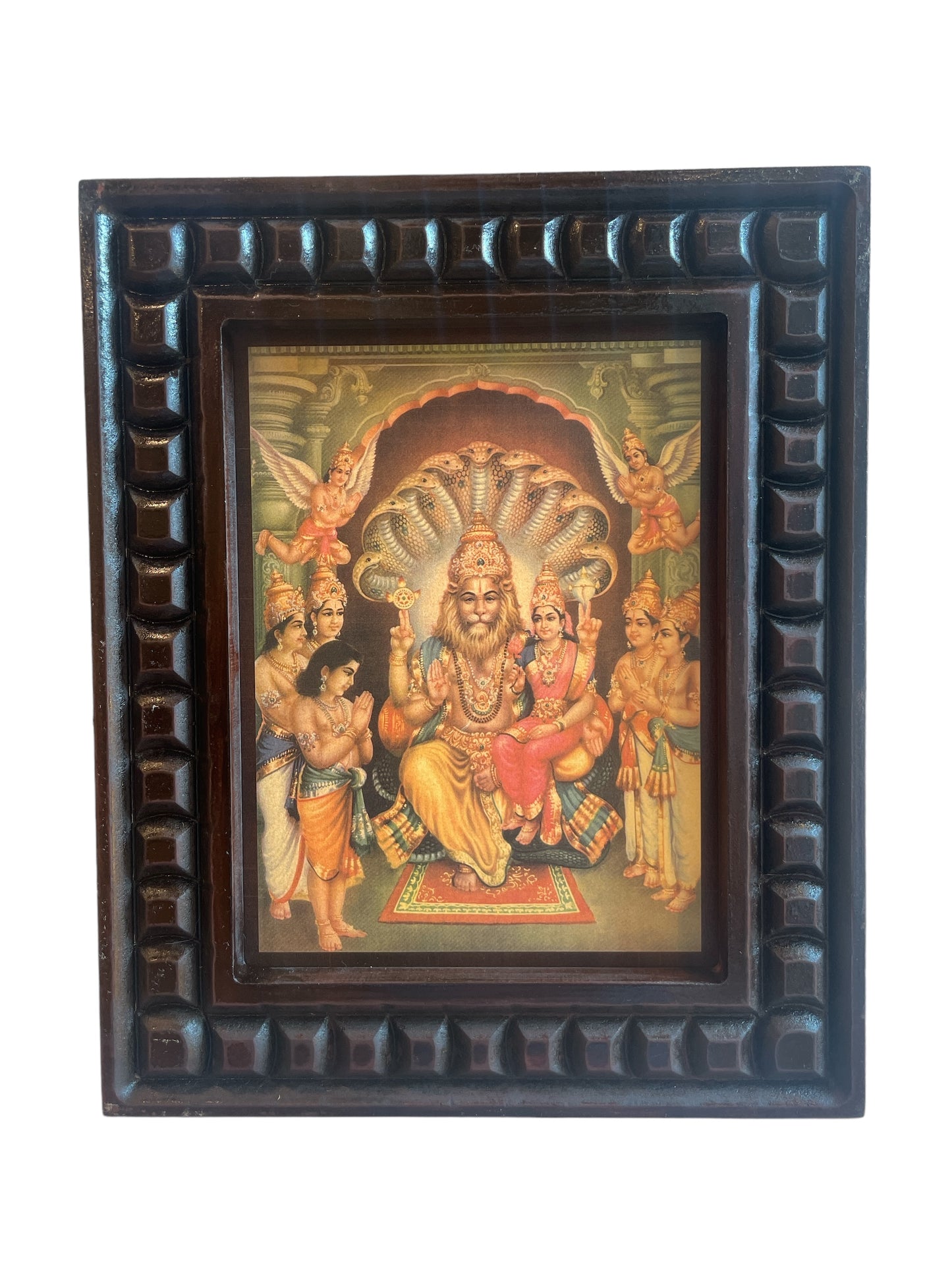 Gold Leafed Art Lakshmi Narasimha   With Wooden Frame