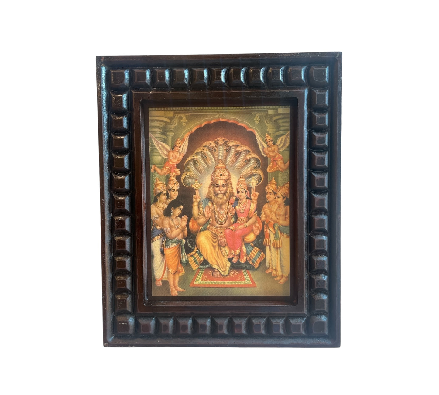 Gold Leafed Art Lakshmi Narasimha   With Wooden Frame