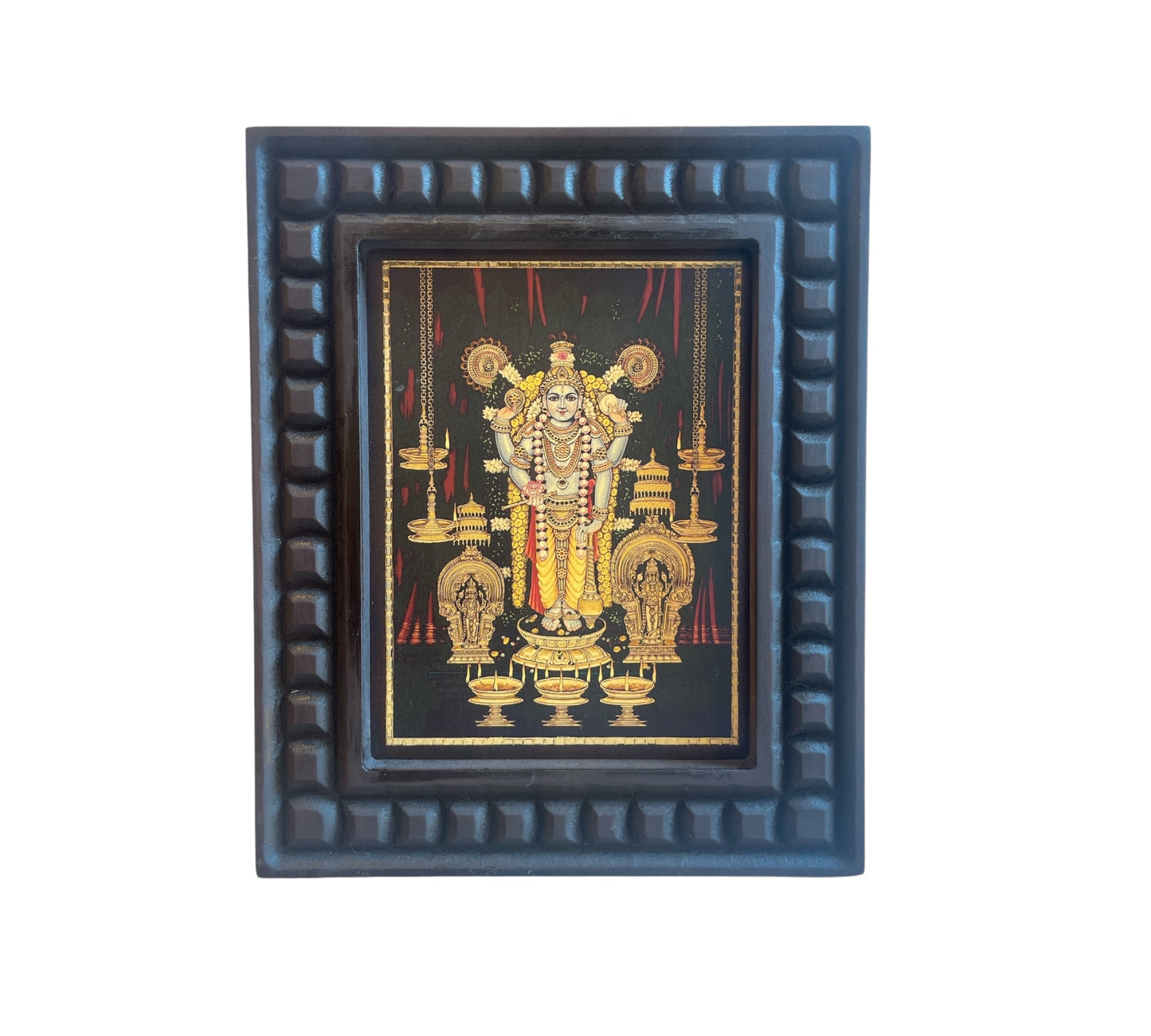 Guruvayurappan Gold Leafed Art With Wooden Frame