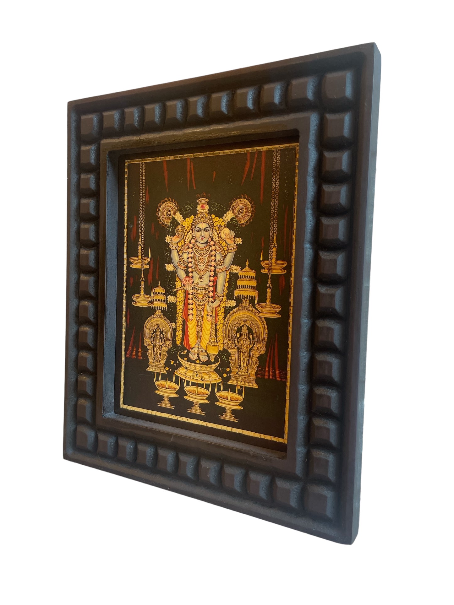 Guruvayurappan Gold Leafed Art With Wooden Frame