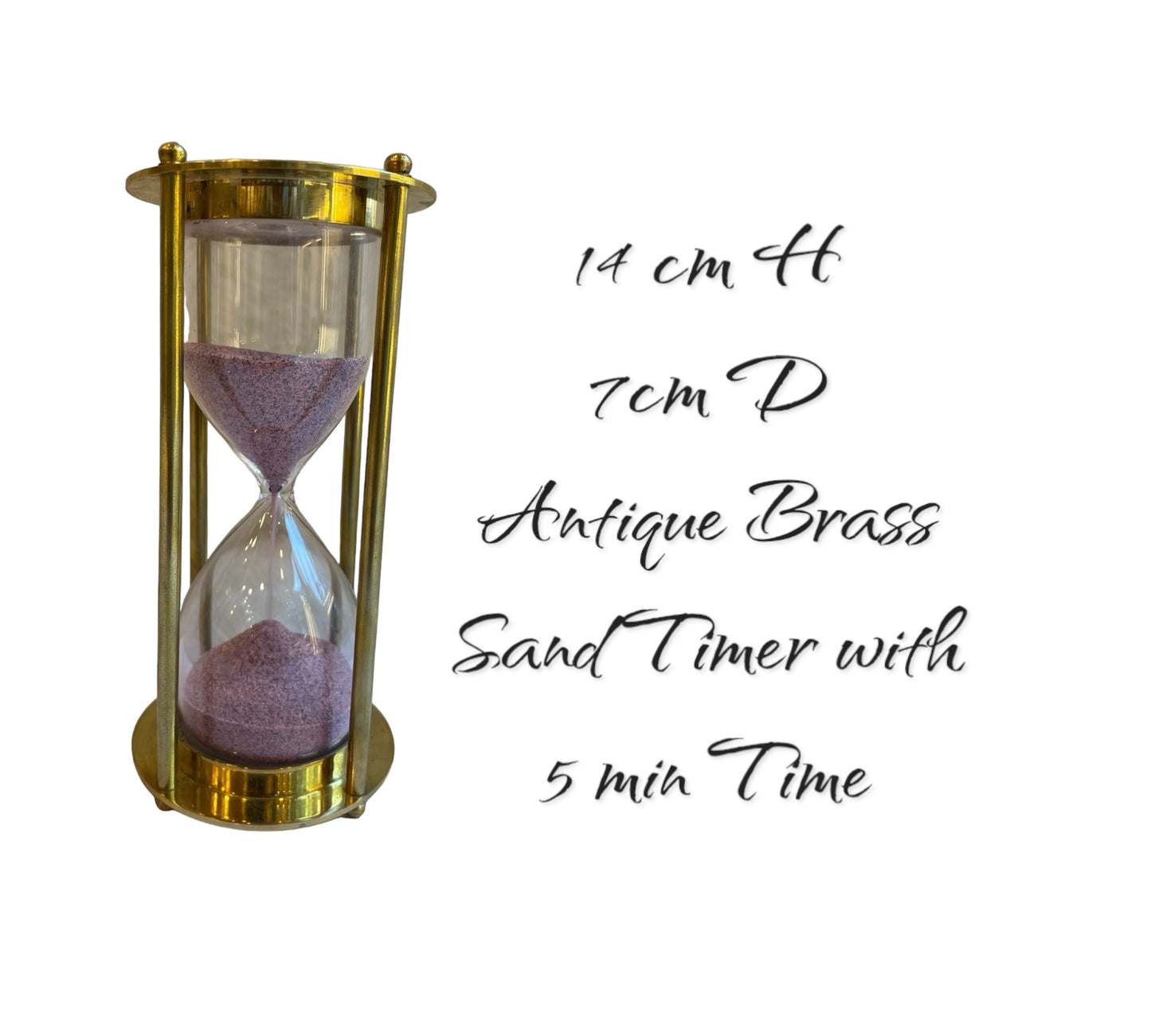 Antique Brass Sandtimer 5min time with Pink sand