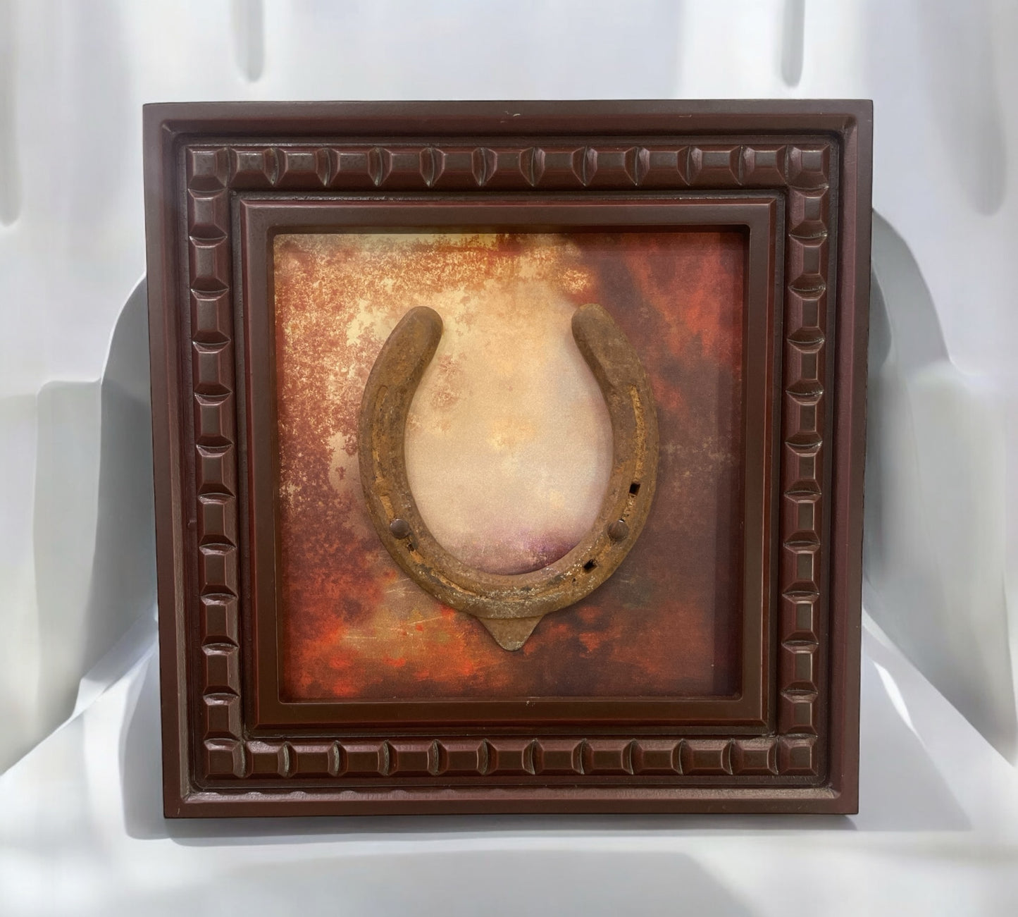 Good Luck Horseshoe with Abstract Painting Backdrop, Framed in Waterproof Engineered