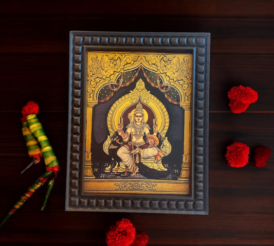 Gold Leafed Art Karthikeya With His Vahan Peacock With Wooden Frame