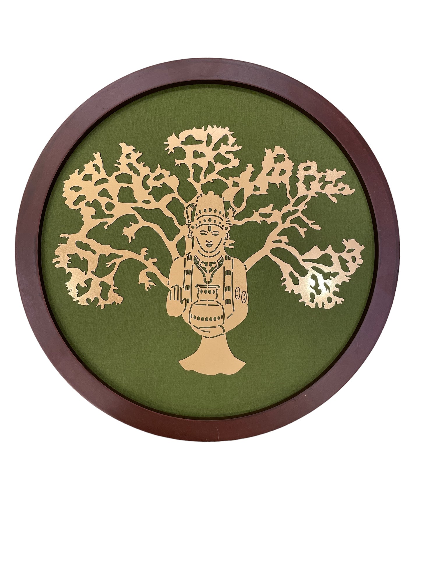 Dhanvantri with Green silk background In Circle Frame