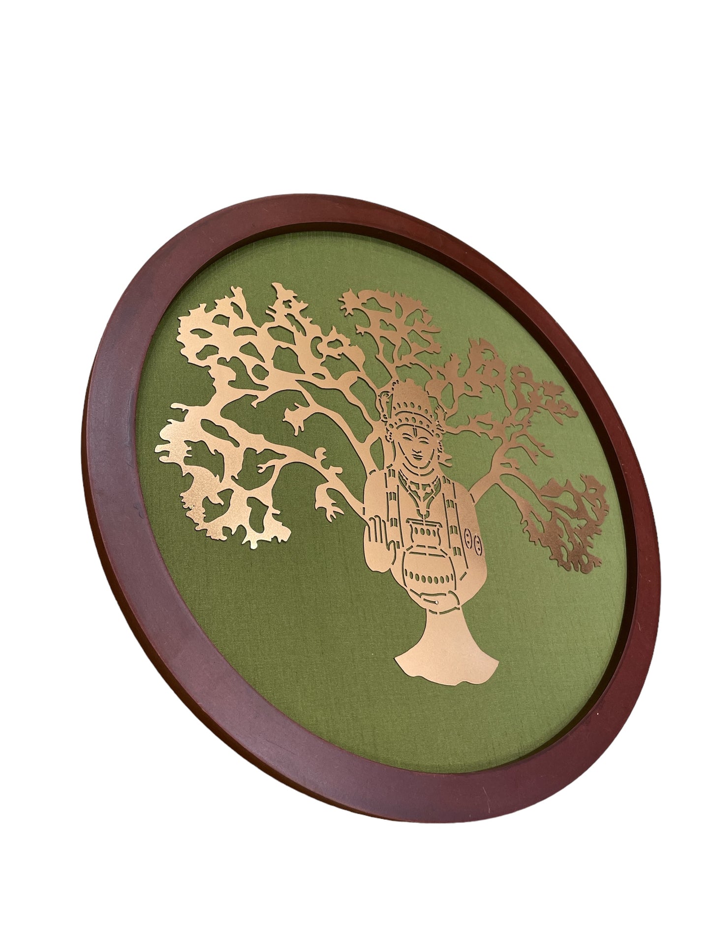 Dhanvantri with Green silk background In Circle Frame