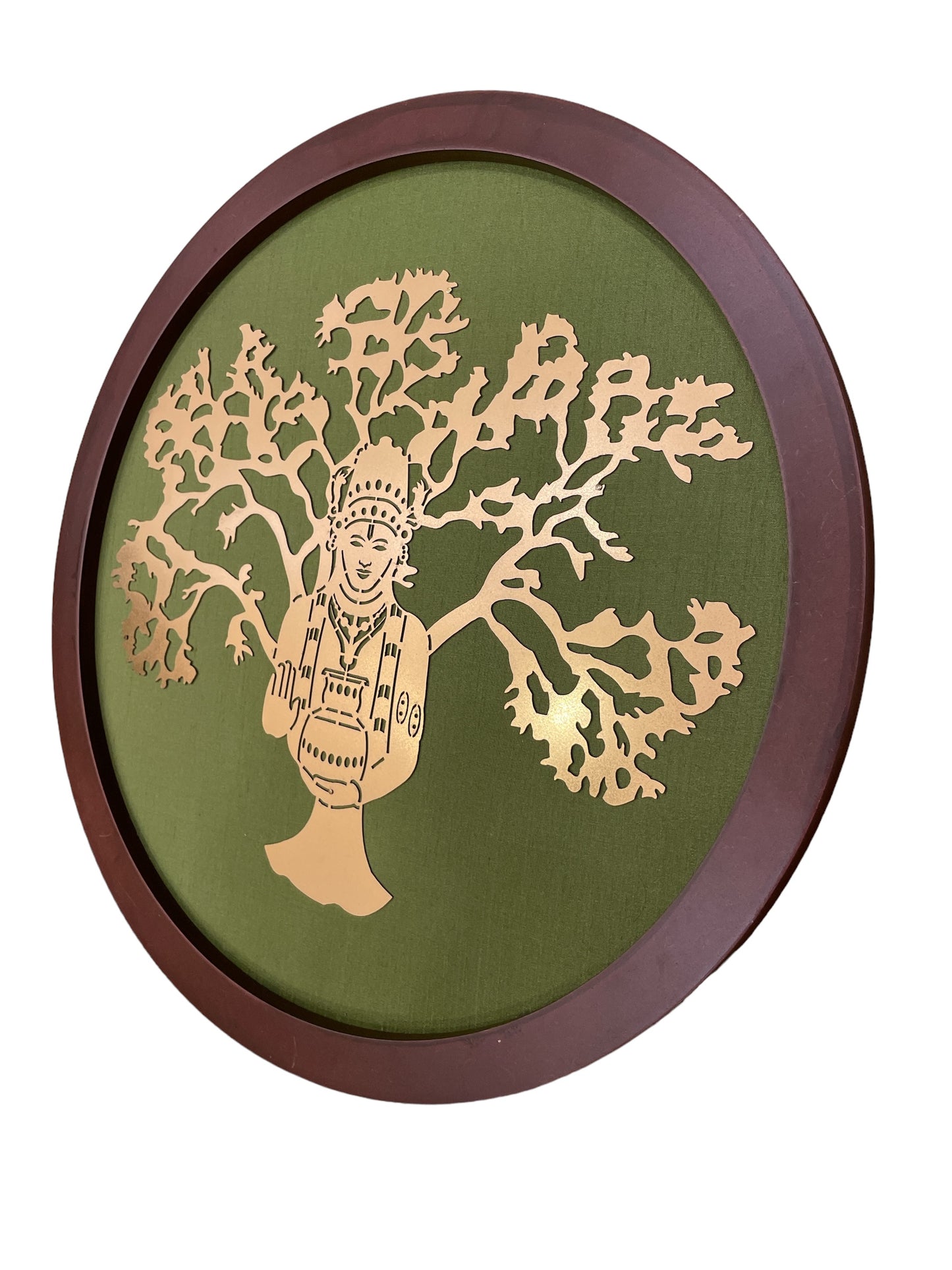 Dhanvantri with Green silk background In Circle Frame