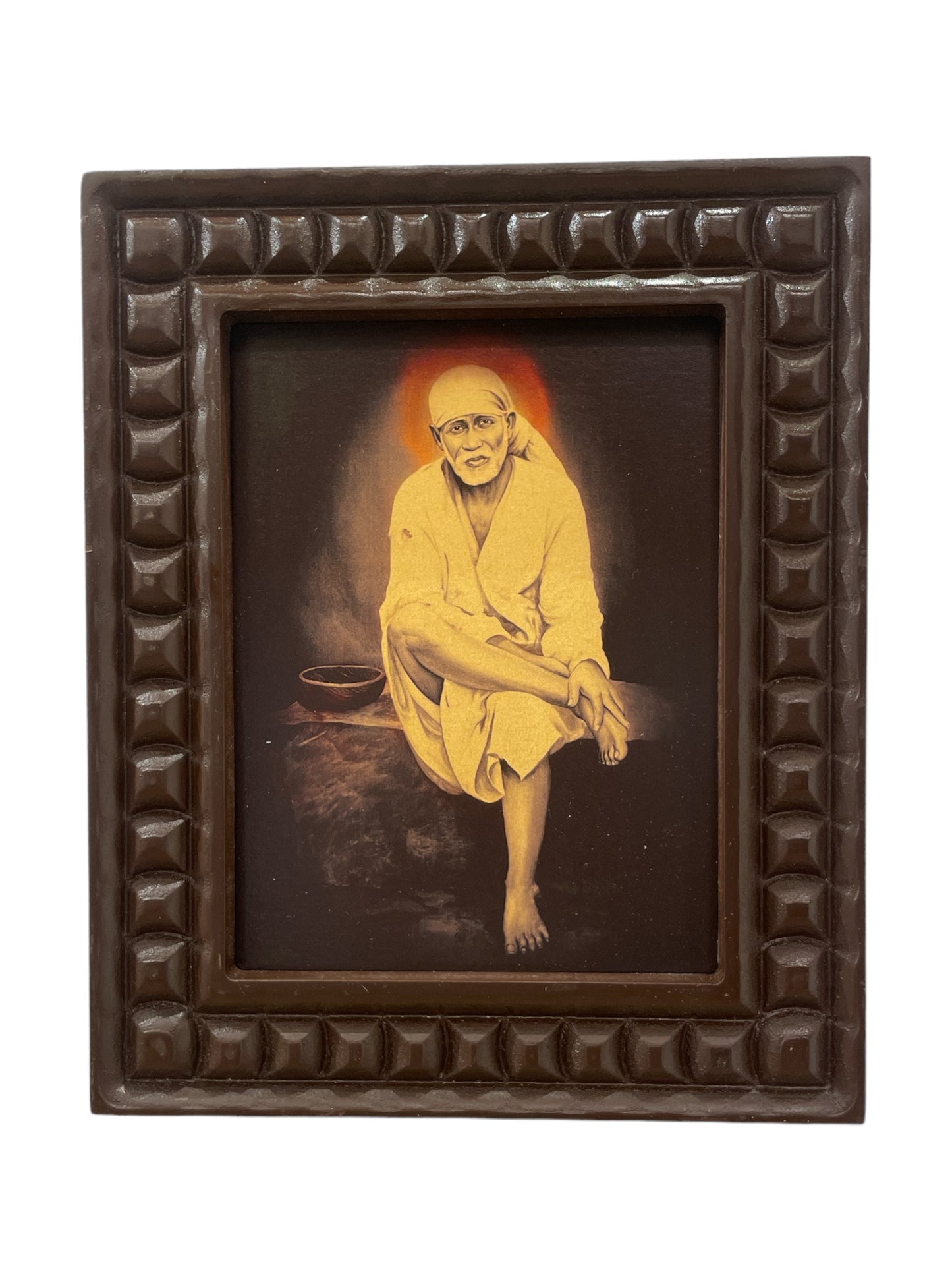 Gold Leafed Art Sai Baba  With Wooden Frame