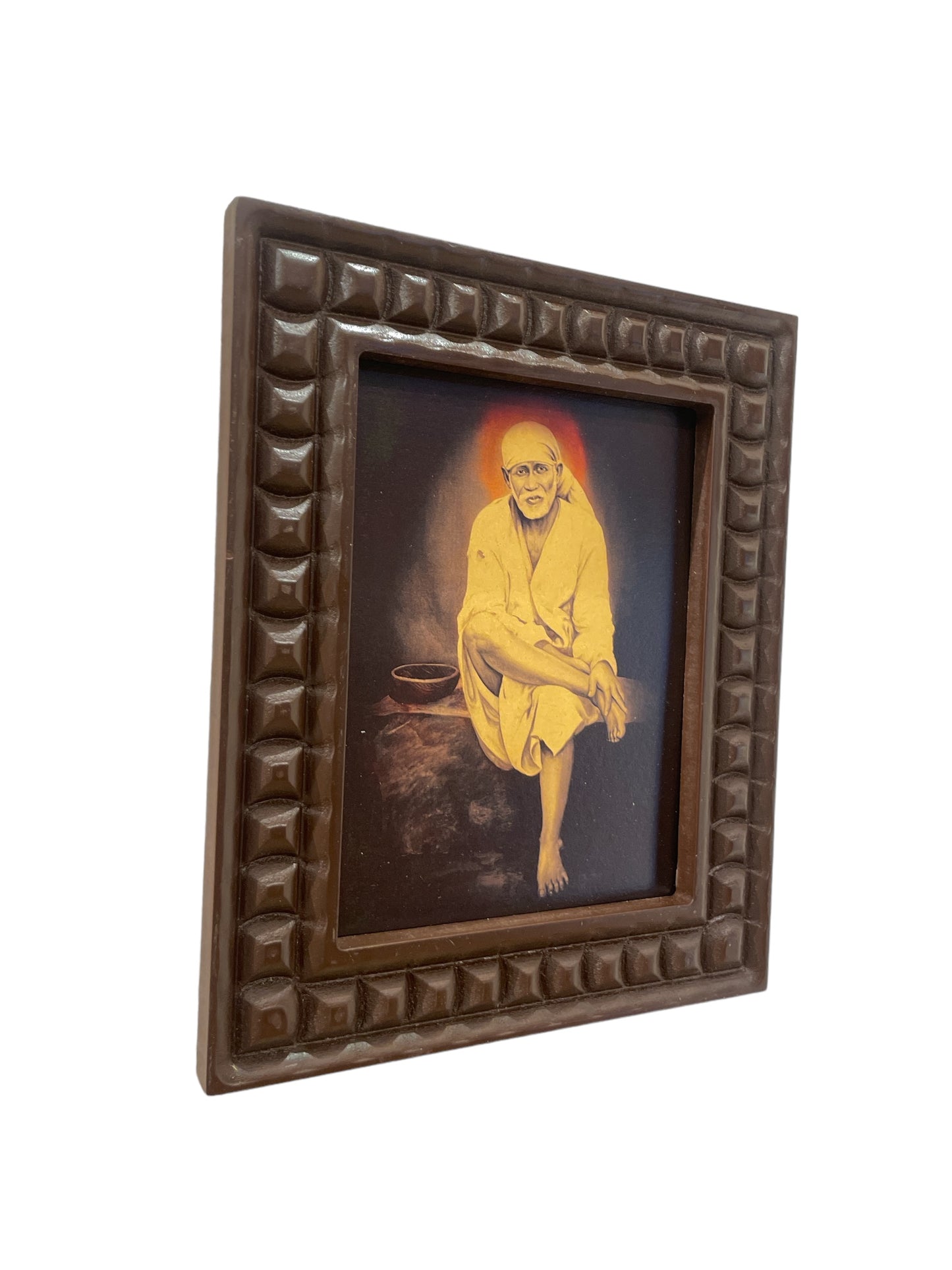 Gold Leafed Art Sai Baba  With Wooden Frame