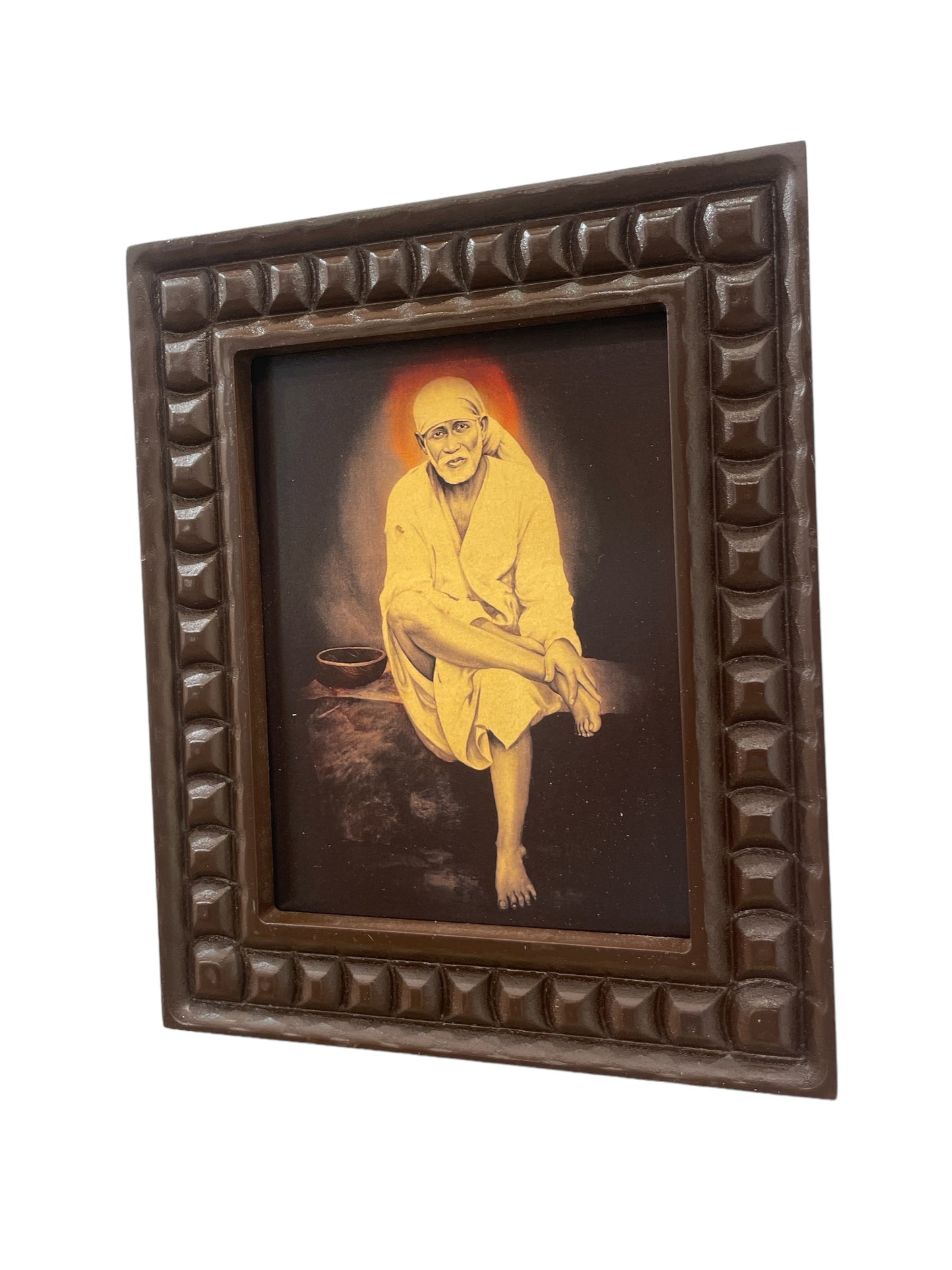 Gold Leafed Art Sai Baba  With Wooden Frame