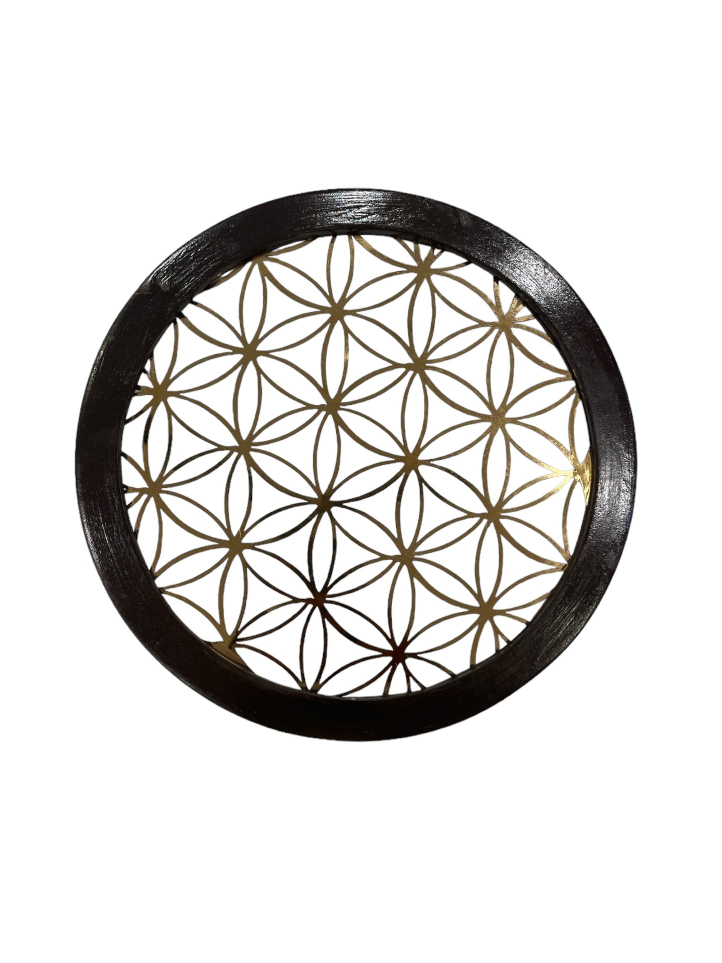 Titanium Flower of Life within a Circular wooden Frame