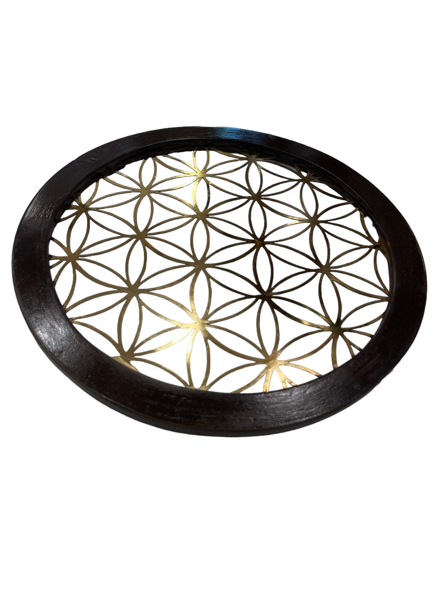 Titanium Flower of Life within a Circular wooden Frame