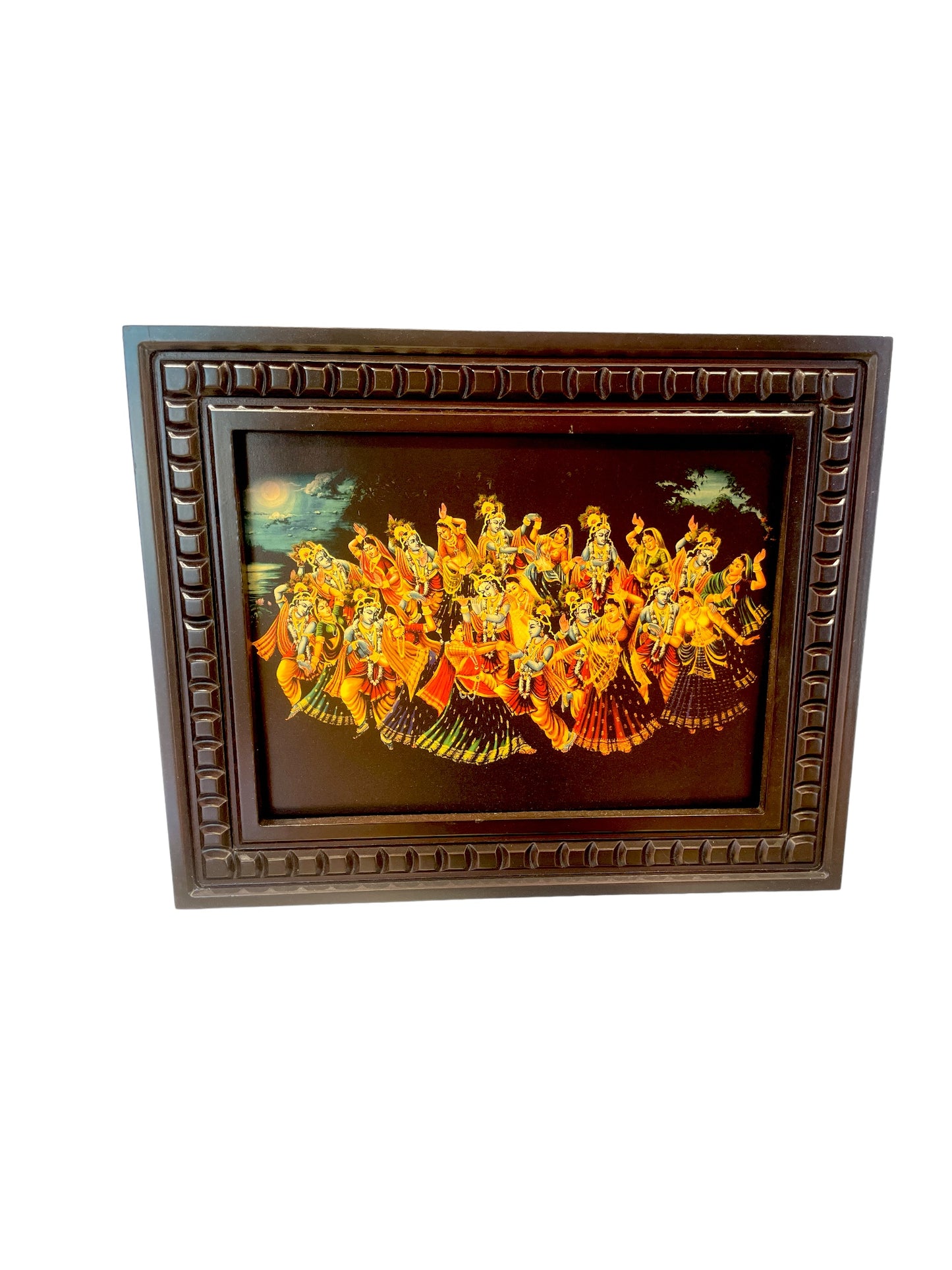 Gold leafed Art Krishna's Raas Leela With Wooden Frame