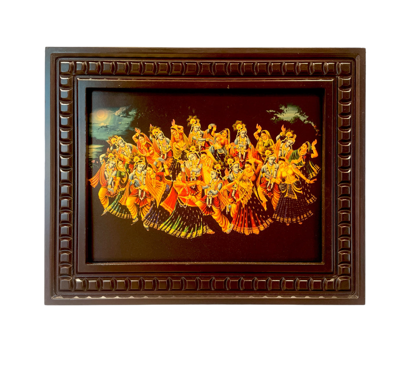 Gold leafed Art Krishna's Raas Leela With Wooden Frame