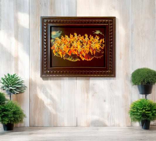 Gold leafed Art Krishna's Raas Leela With Wooden Frame