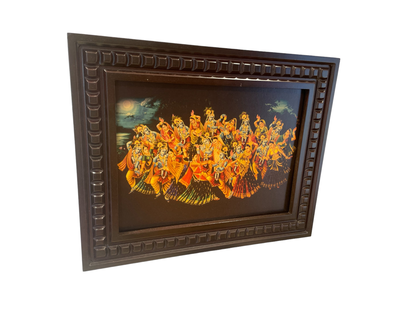 Gold leafed Art Krishna's Raas Leela With Wooden Frame