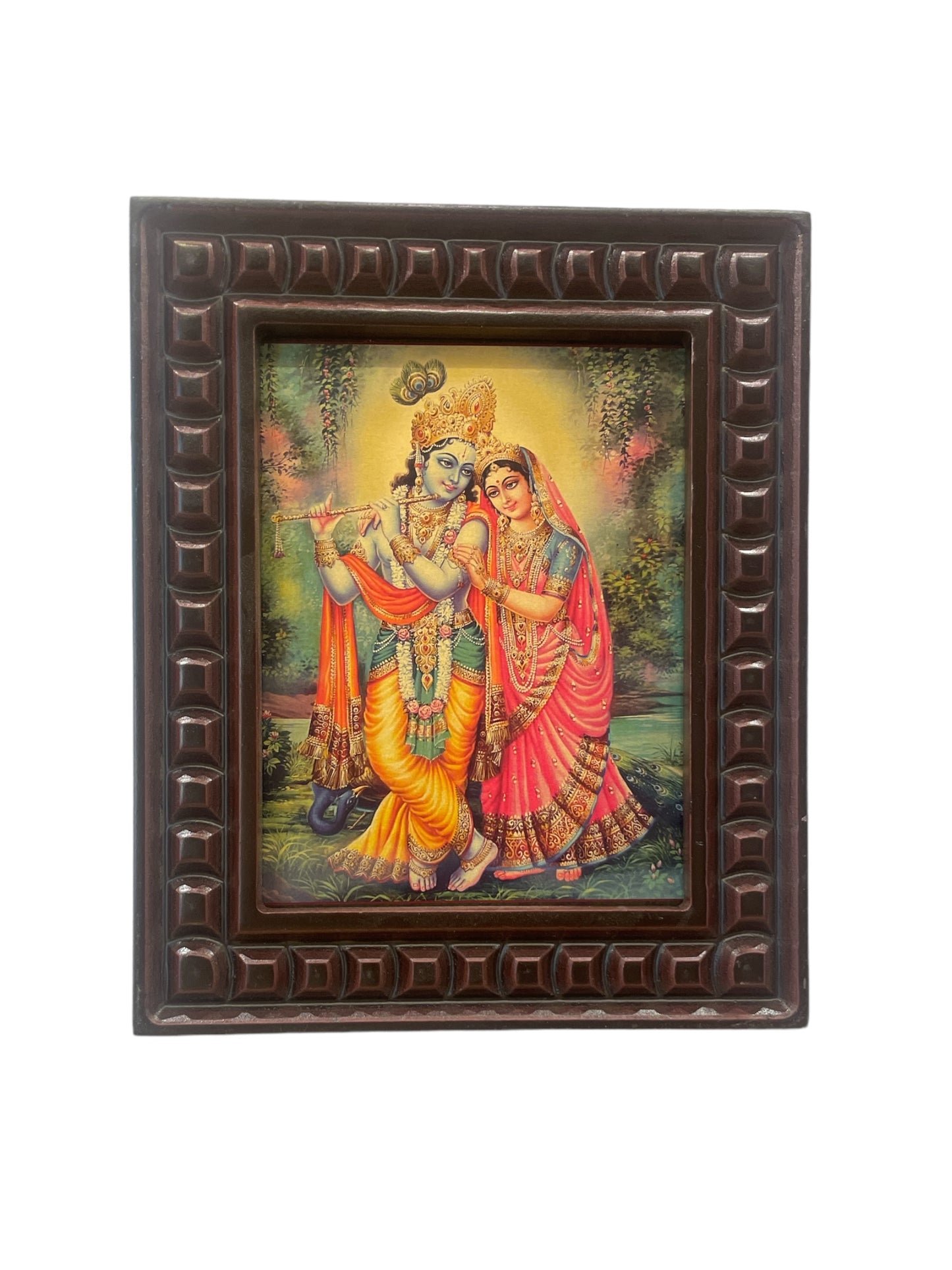 Radha Krishna Gold Leafed Art with Wooden Frame