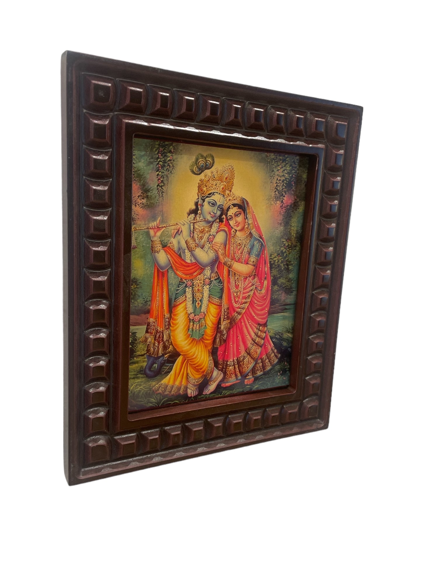 Radha Krishna Gold Leafed Art with Wooden Frame