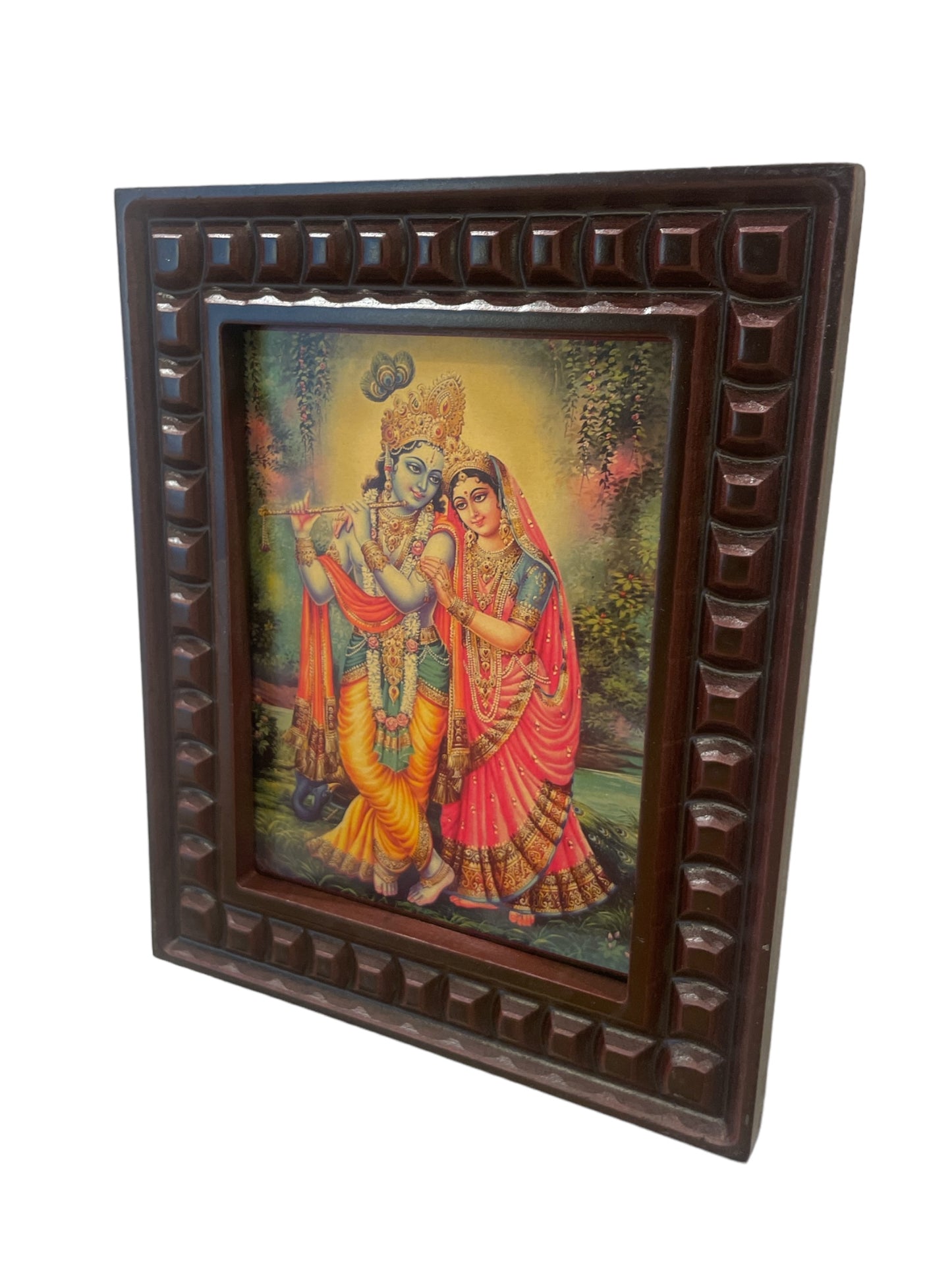 Radha Krishna Gold Leafed Art with Wooden Frame