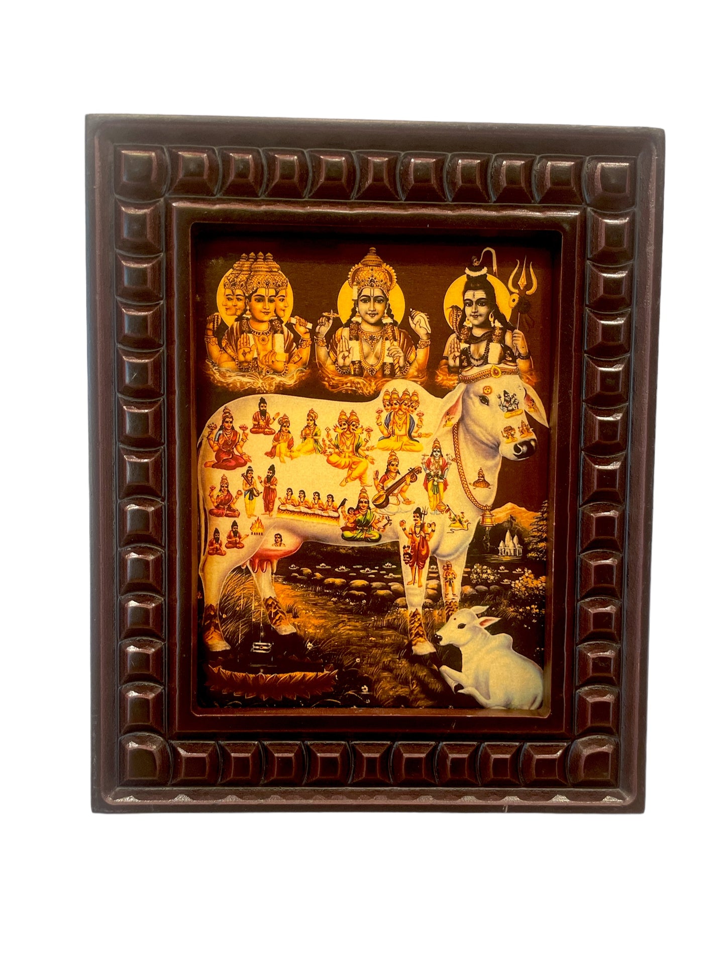 Kamadhenu Gold Leafed Art with Wooden Frame