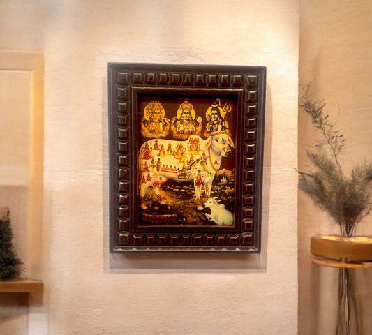 Kamadhenu Gold Leafed Art with Wooden Frame