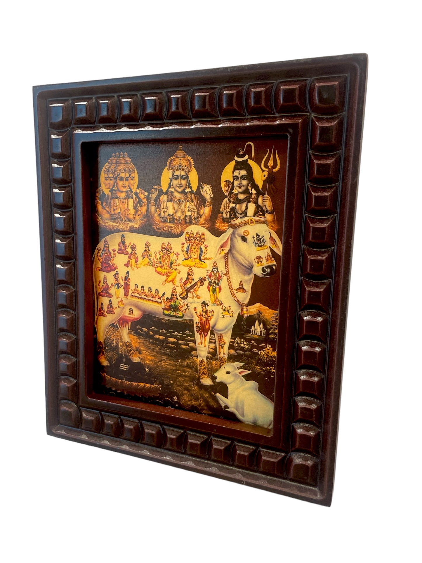 Kamadhenu Gold Leafed Art with Wooden Frame