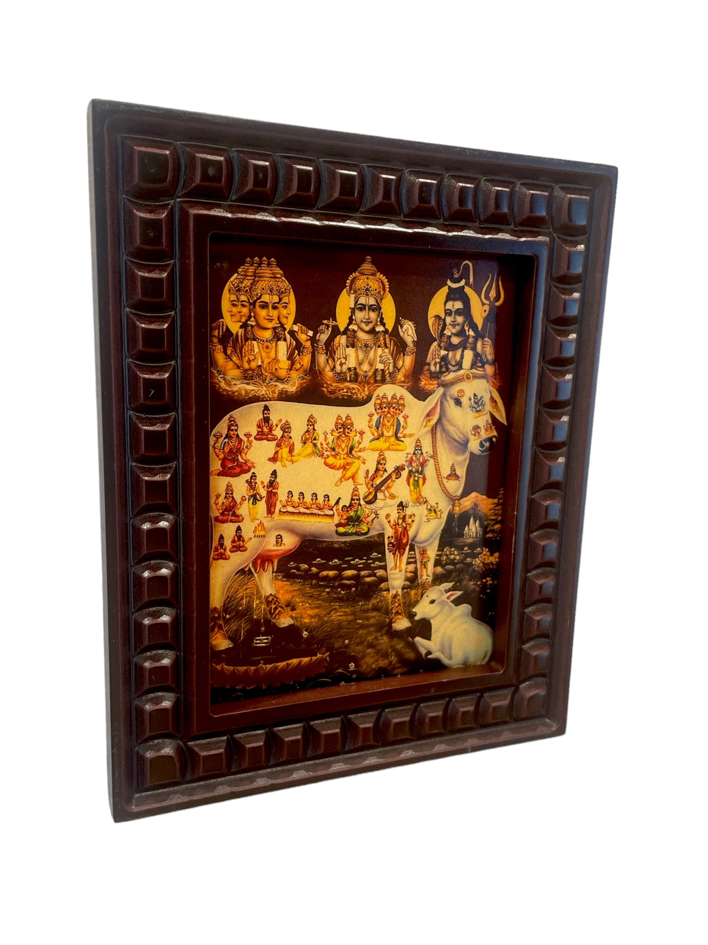 Kamadhenu Gold Leafed Art with Wooden Frame