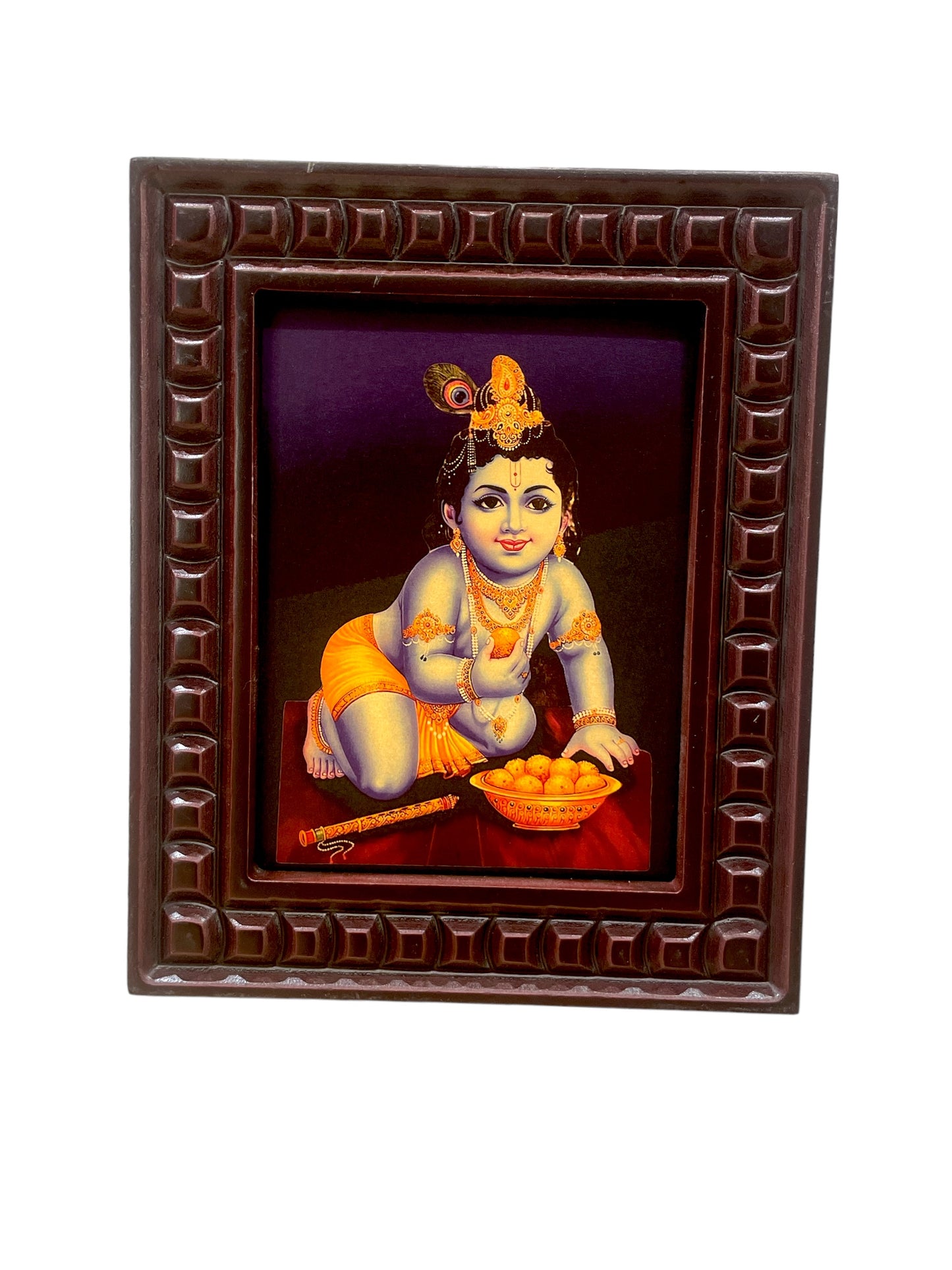 Gold Leafed Art Baby Krishna with wooden frame