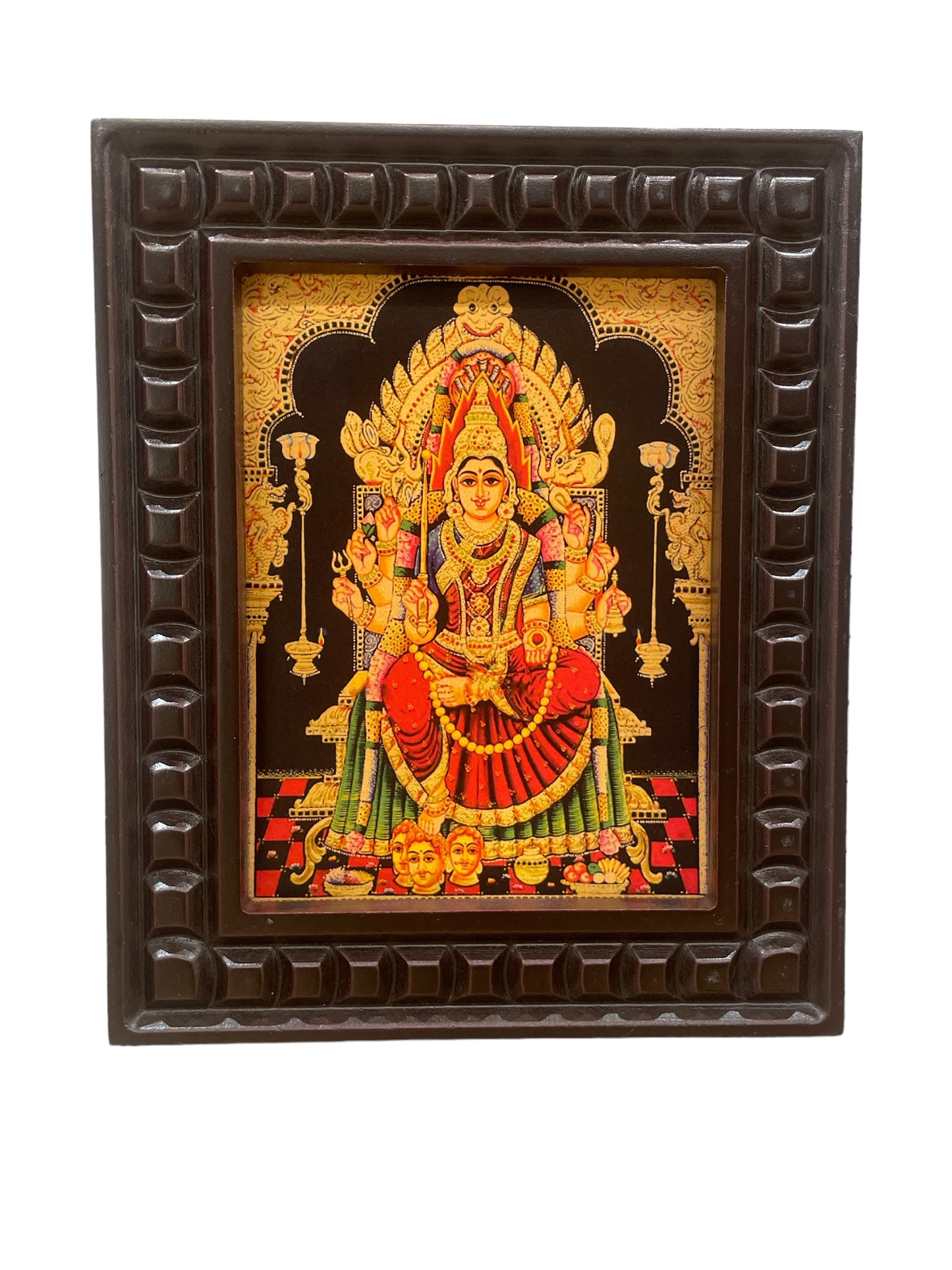 Samayapuram Mariamman Gold Leafed Art with Wooden Frame