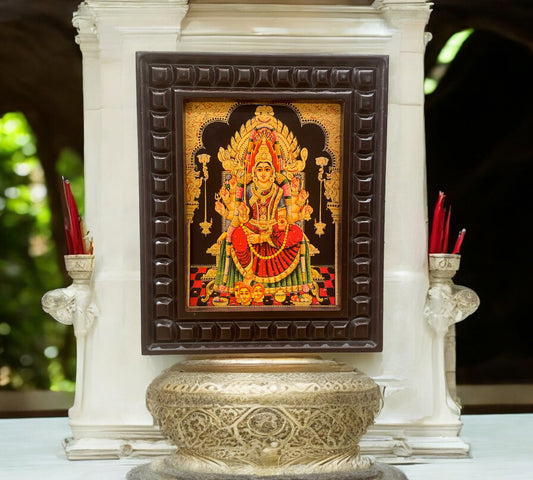 Samayapuram Mariamman Gold Leafed Art with Wooden Frame