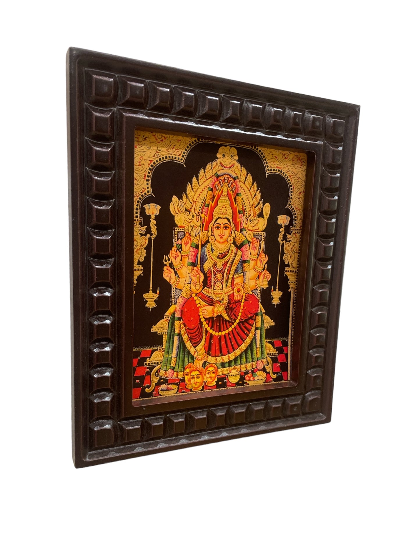 Samayapuram Mariamman Gold Leafed Art with Wooden Frame