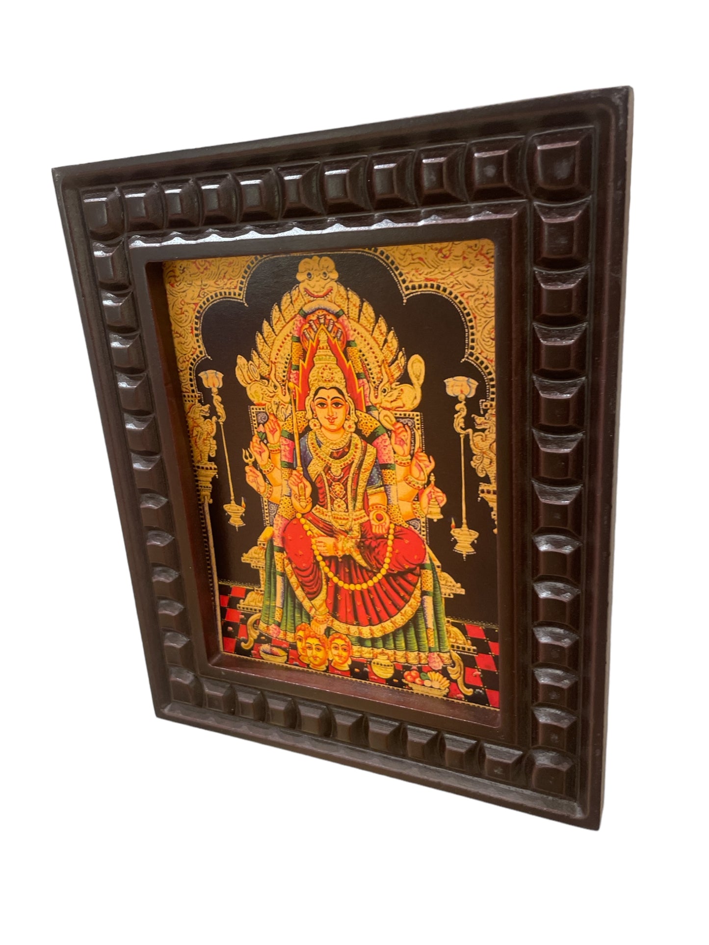 Samayapuram Mariamman Gold Leafed Art with Wooden Frame