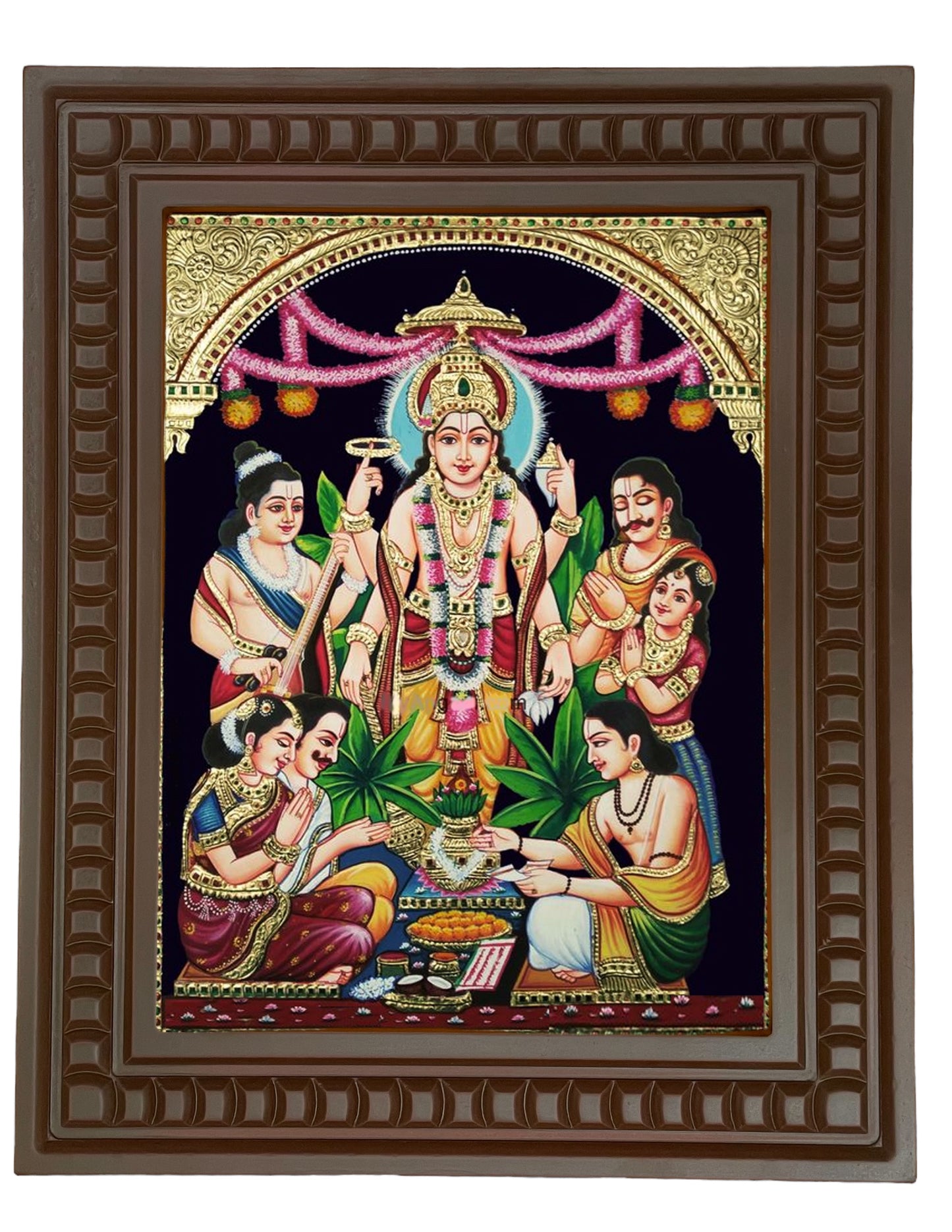 Satyanarayana Swamy - 2 Gold Leafed Art With Wooden frame