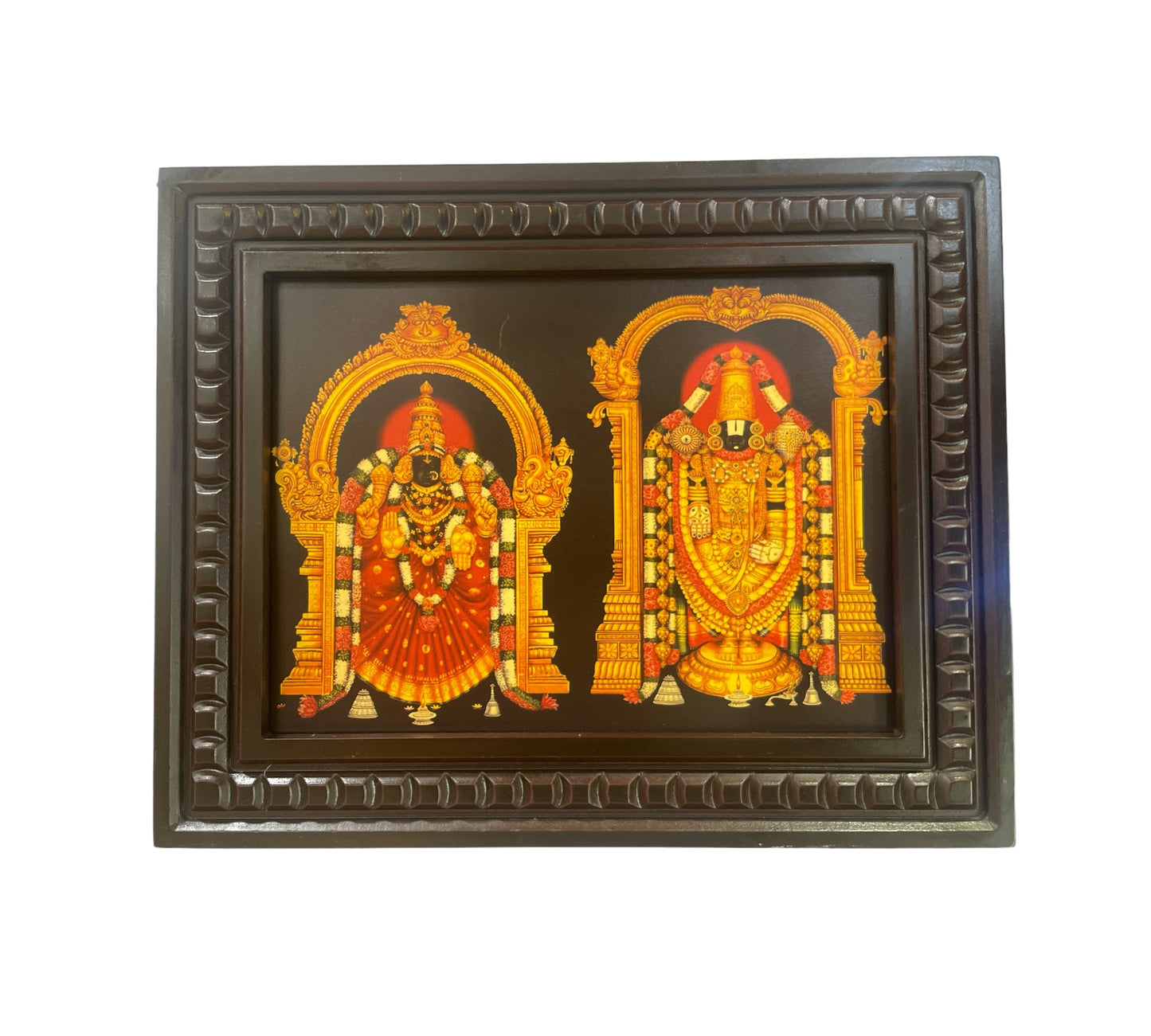 Sri Padmavathi & Tirupati Balaji Gold Leafed Art With Wooden Frame