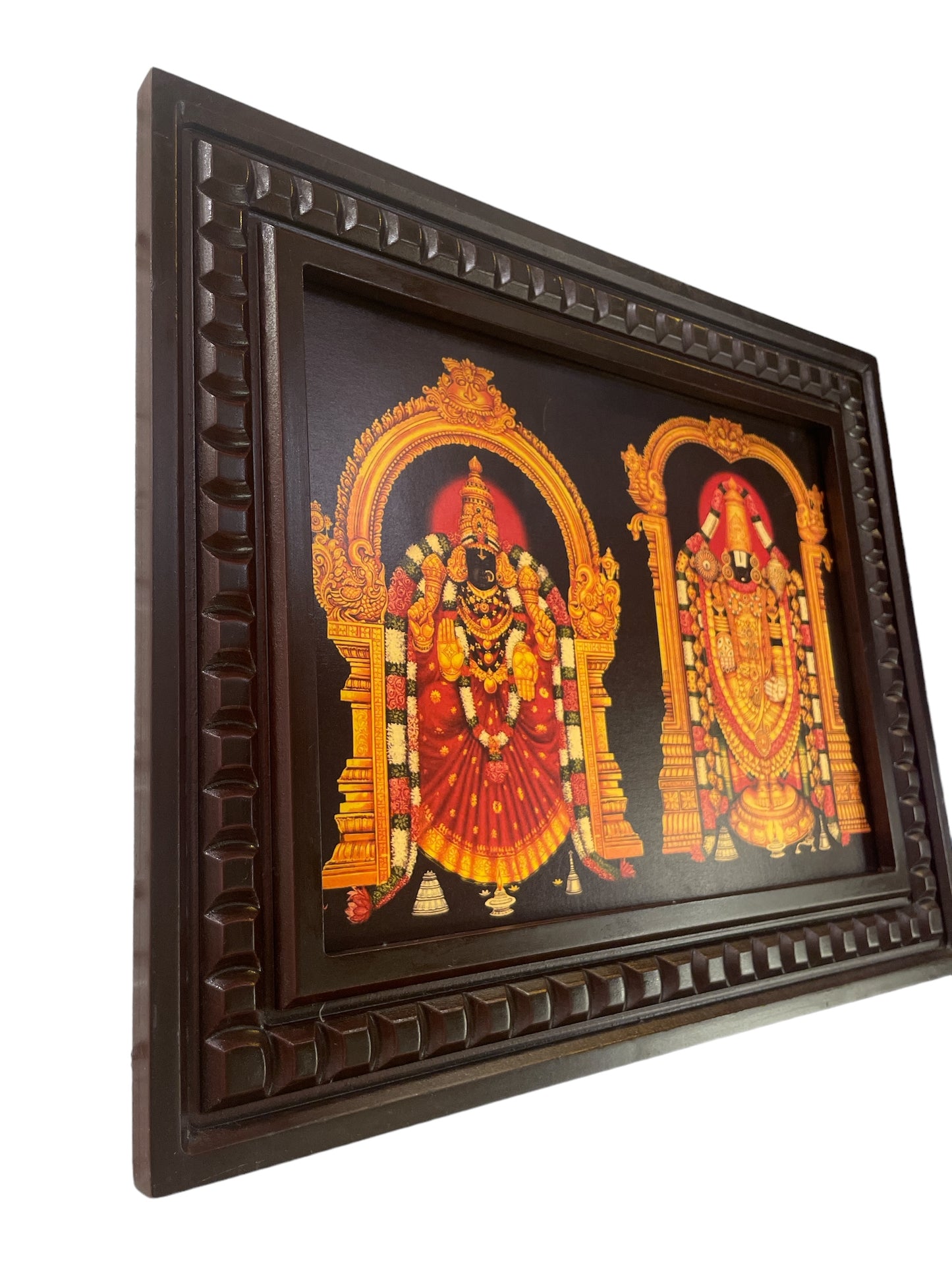 Sri Padmavathi & Tirupati Balaji Gold Leafed Art With Wooden Frame