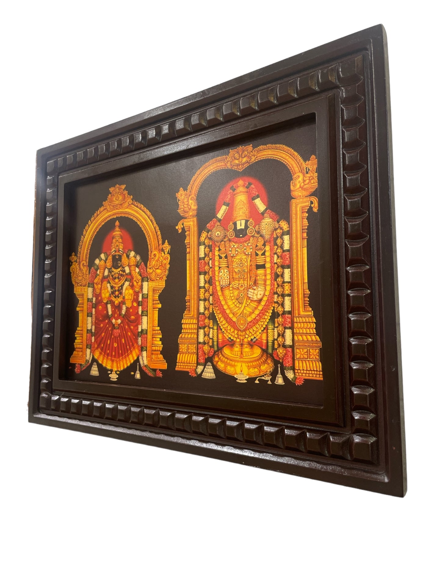 Sri Padmavathi & Tirupati Balaji Gold Leafed Art With Wooden Frame