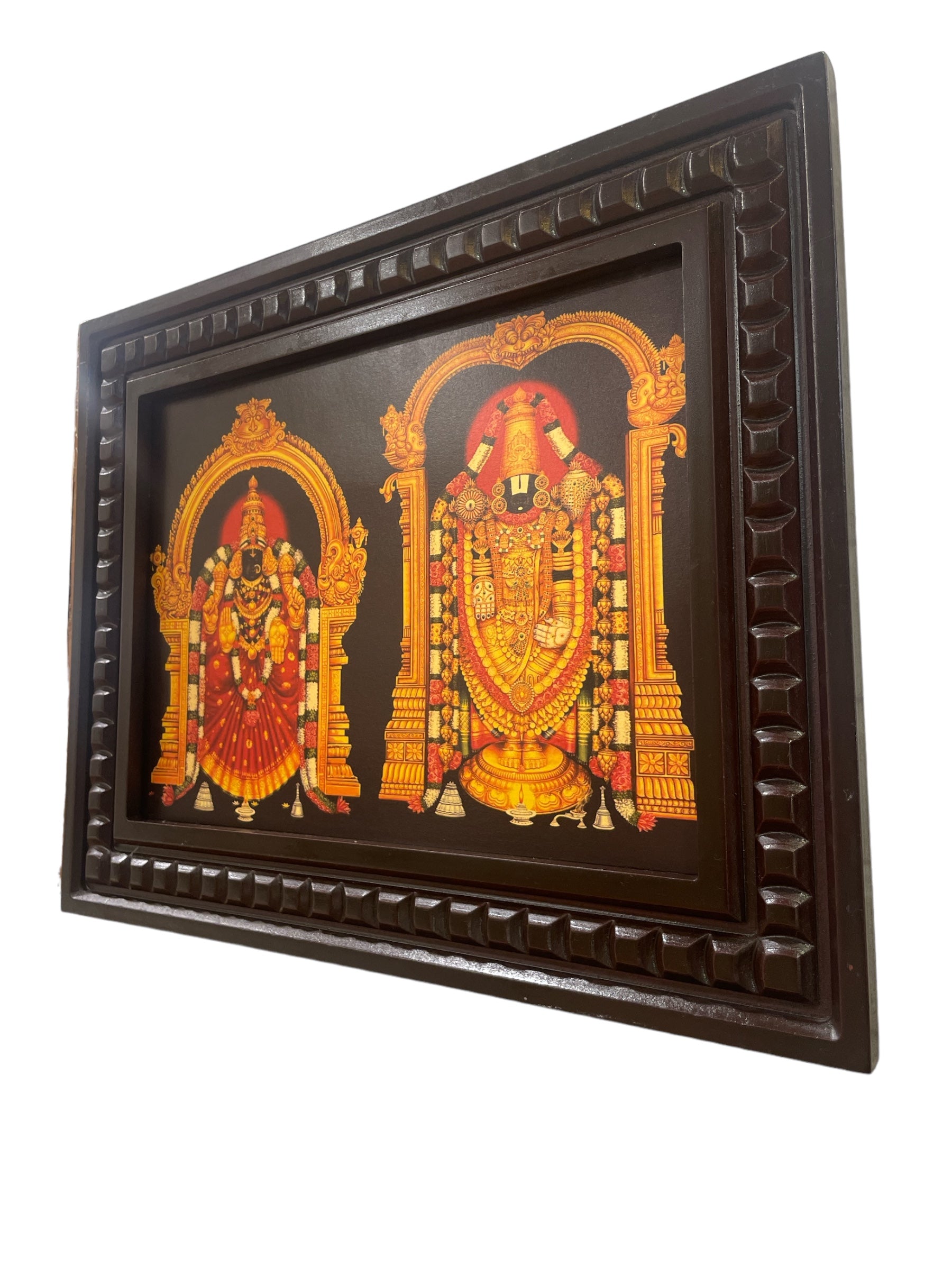 Tirupati Balaji & Sri Padmavathi Gold Leafed Art With Wooden Frame