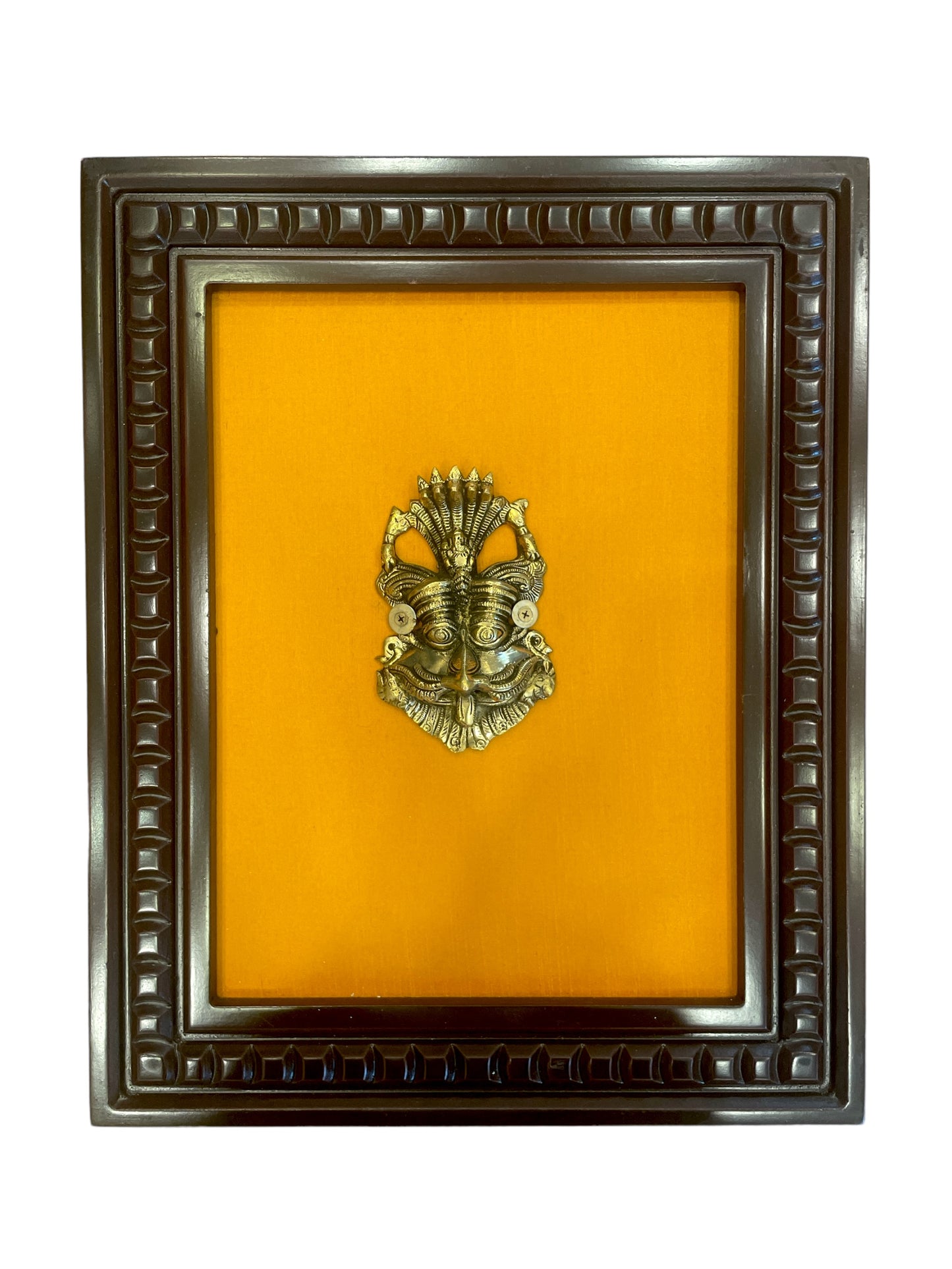 Brass Kirthimukuda with wooden frame