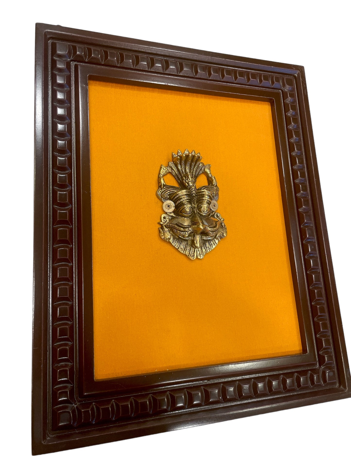 Brass Kirthimukuda with wooden frame