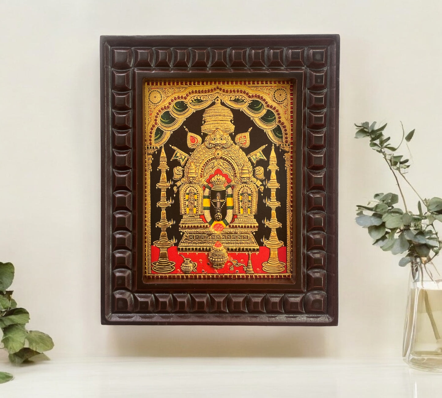 Manjunath Swamy Gold Leafed Art With Wooden Frame