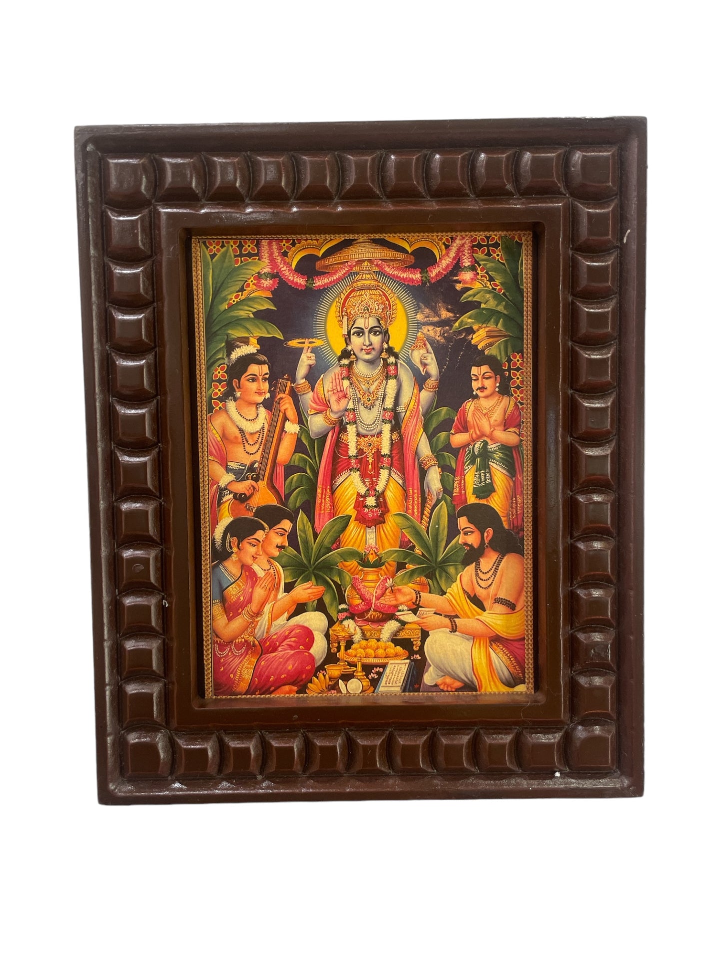 Satyanarayana Swamy- 3 Gold Leafed art with Wooden Frame