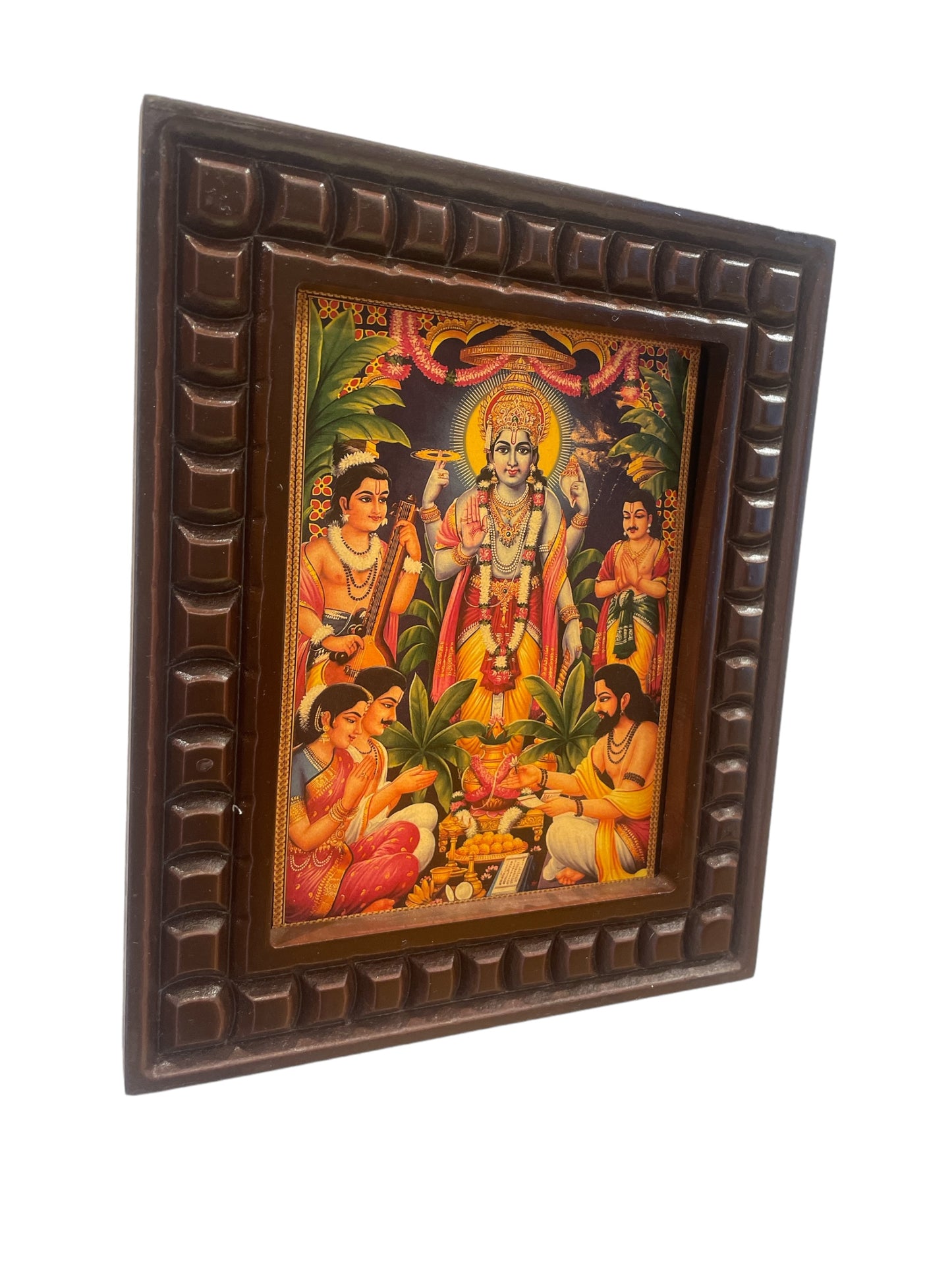 Satyanarayana Swamy- 3 Gold Leafed art with Wooden Frame